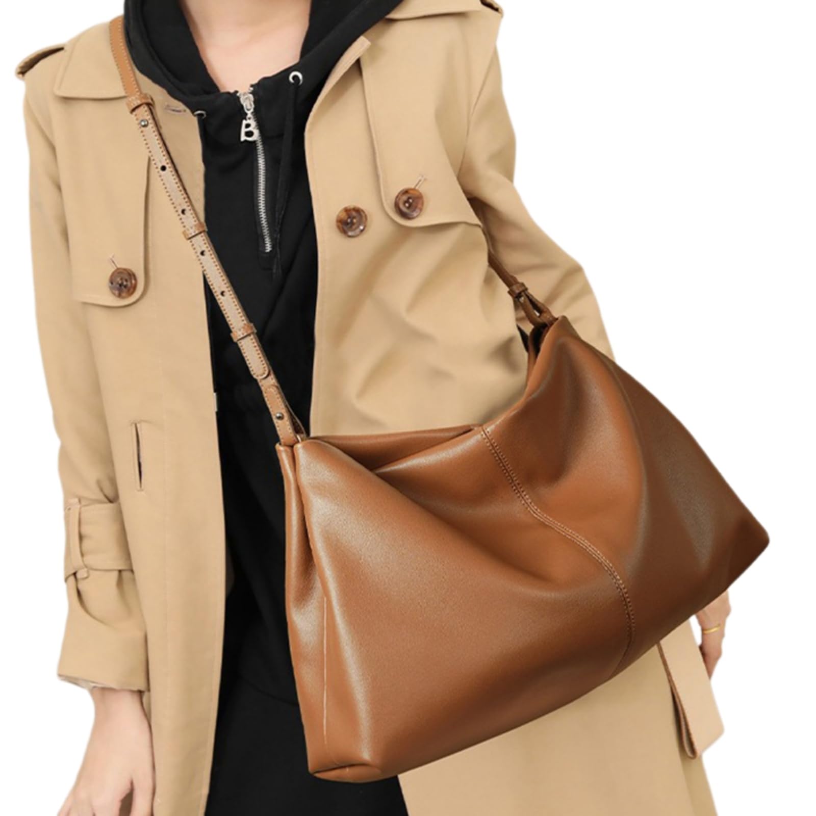 Beauty Case Borsa in Cuoio Genuina della Donna, A Spalla di Grande capacità, Elegante Lavoro E Viaggio