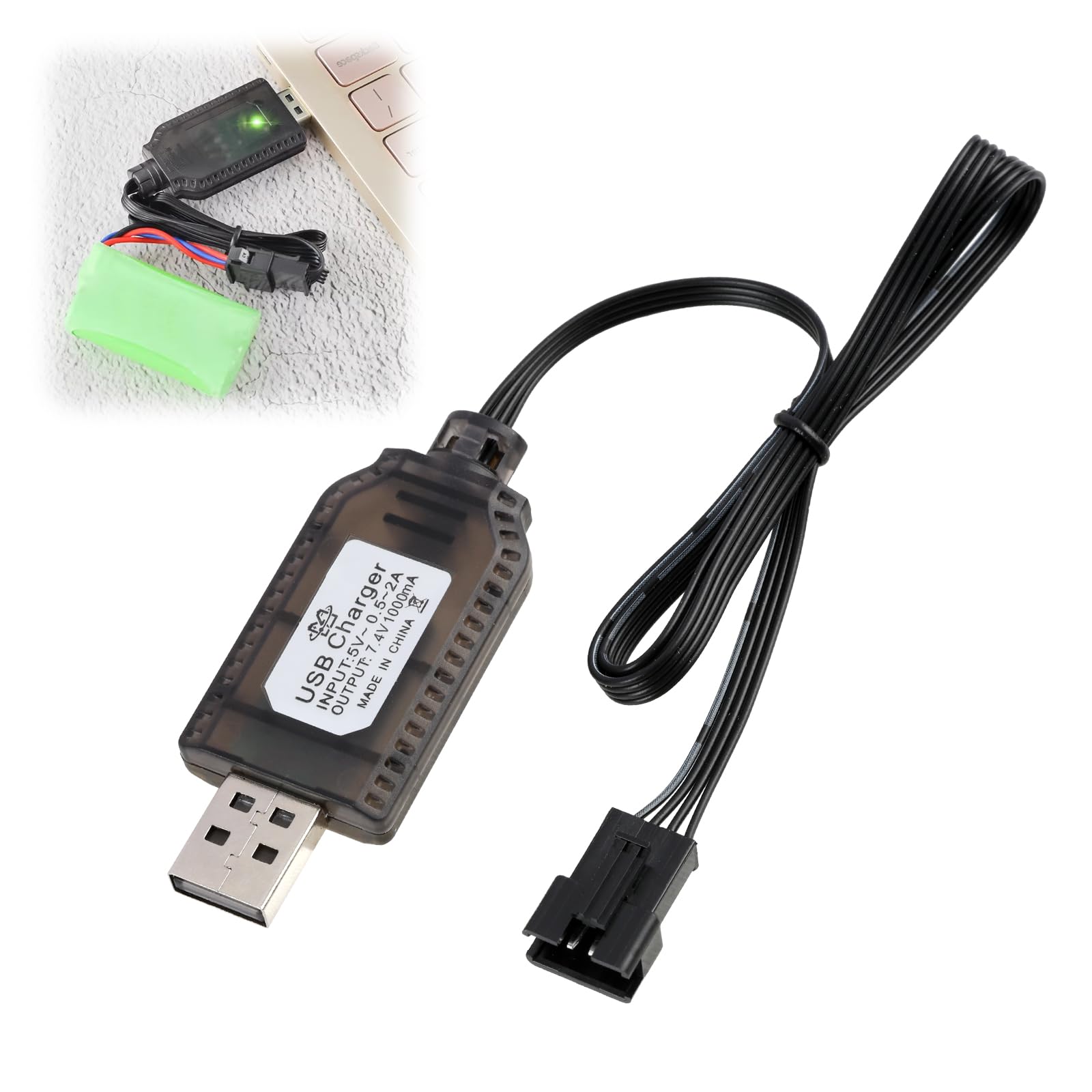 1pcs 7.4V USB Charger Cable SM-4P LiPo Battery Charger with LED Indicator and Overvoltage Protection, Fast Charging Nimh Battery Charger for Universal RC Toys, Remote Control Cars, Boats, Trucks