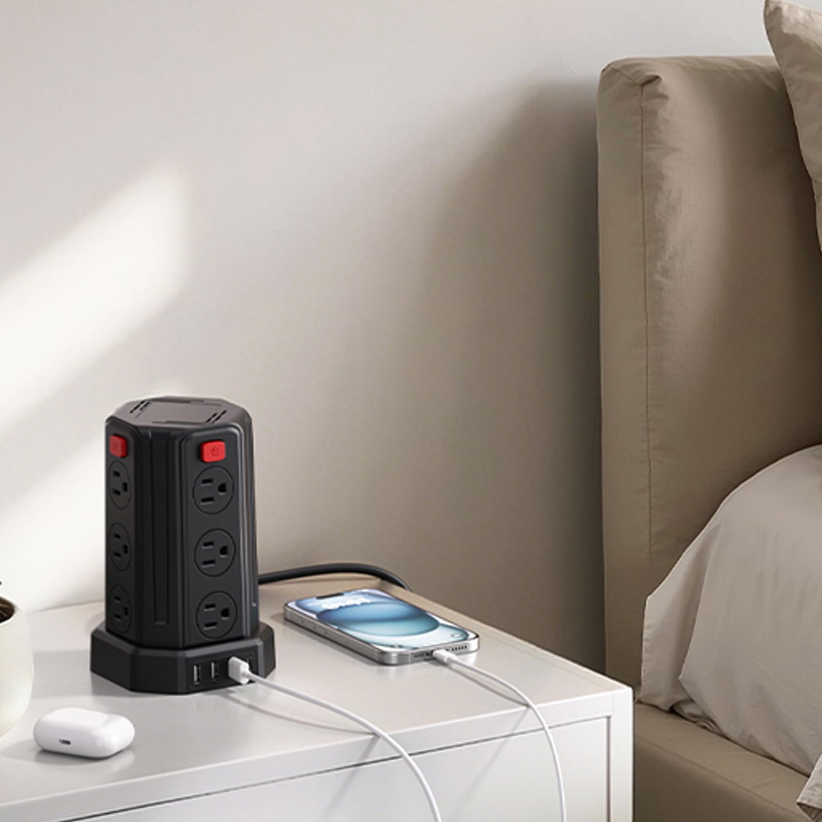 SMALLRT Verlängerungskabel, 1,8 m, mit 12 Wechselstrom-Steckdosen, 4 USB (1 USB C), Schreibtisch-Ladestation für Zuhause, Büro, Studentenwohnheim