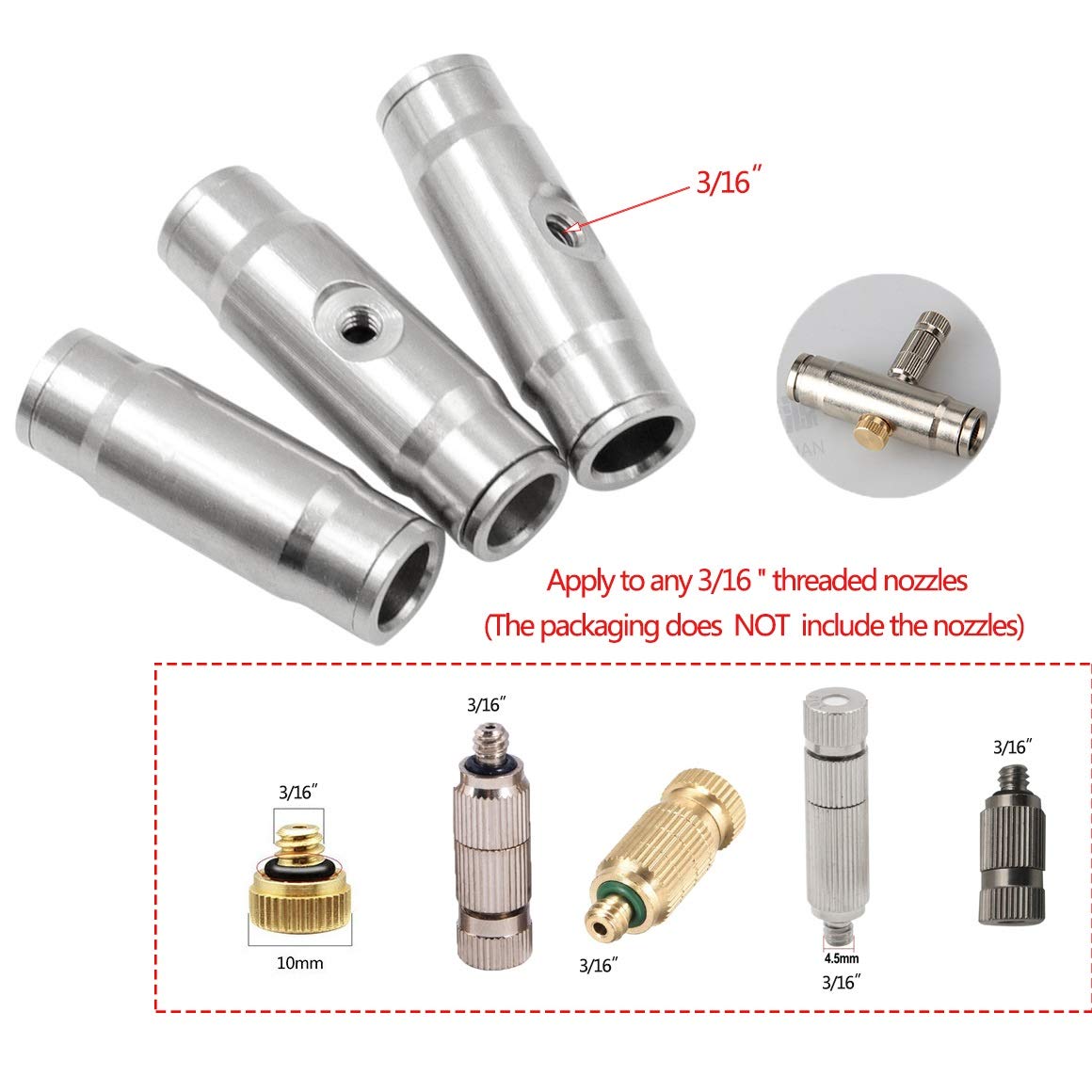 20 szt. 3/8" Slip-Lock dysza mgiełkowa z trójnikiem do systemu chłodzenia 10/24 UNC mosiężny łącznik trójnikowy do systemu chłodzenia mgiełką wysokociśnieniową (rozmiar: podwójny otwór)