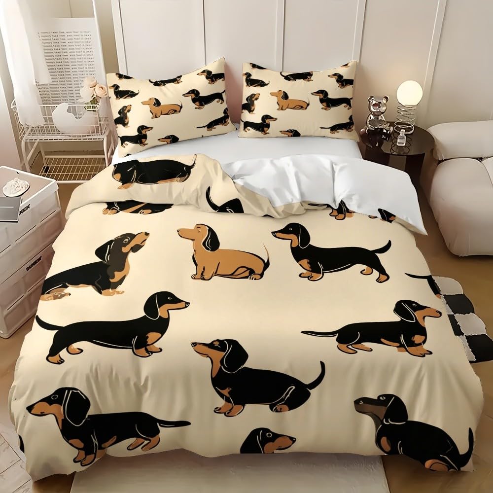 Housse de couette teckel lavable en machine parure de lit microfibre