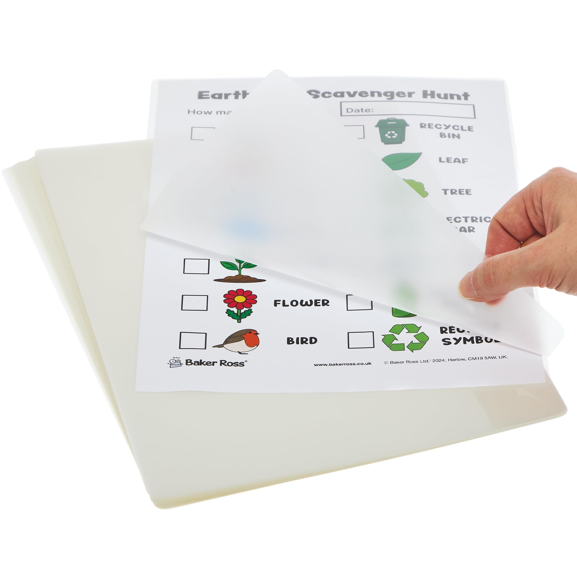 Baker Ross FN481 Laminating Pouches A4 - Pack of 50, Clear High Gloss Finishing Sheets