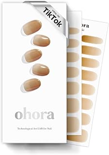 ohora Semi Cured Gel Nail Strips (N Caramel Glaze) - Brown, Ombre, Works with Any UV/LED Lamps, Salon-Quality, Long Lasting, Easy to Apply & Remove - Includes 2 Prep Pads, Nail File & Wooden Stick