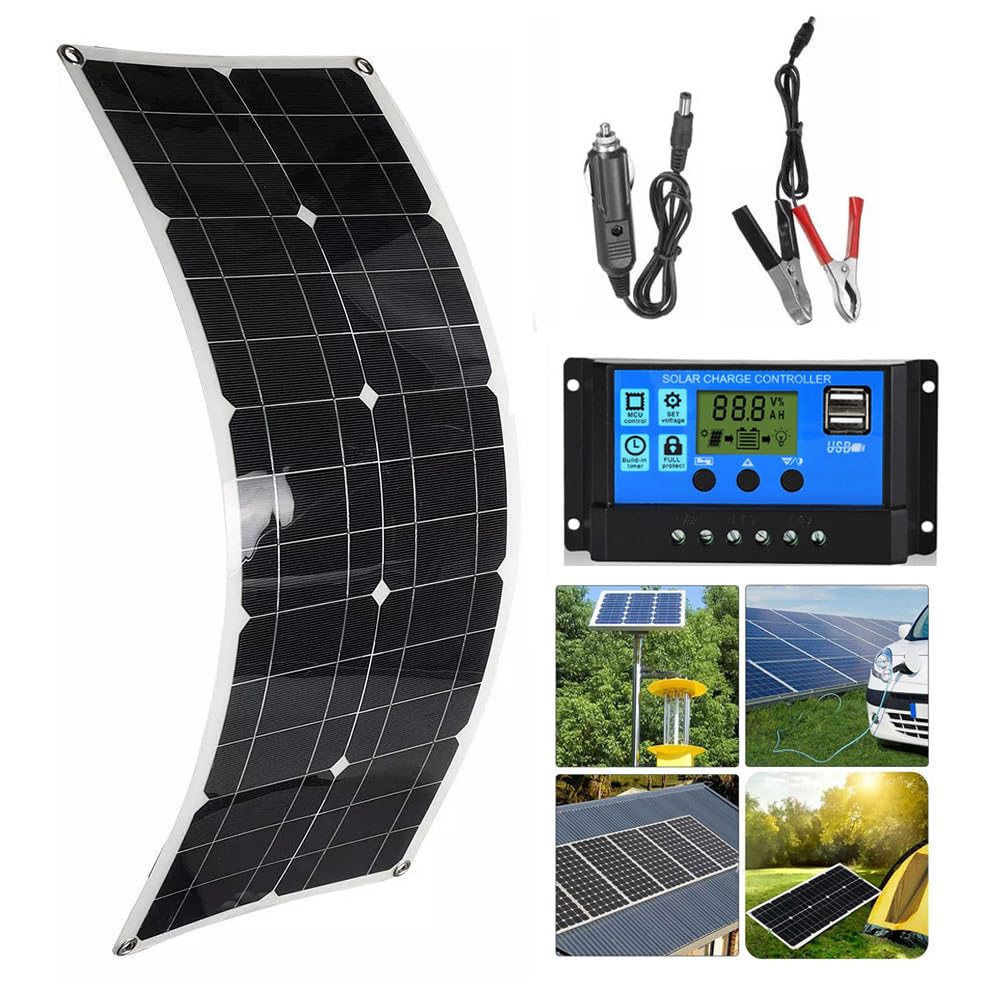 Kit De Panel Solar Flexible De 100 W, 200 W, 300 W, 400 W, 500 W, 600 W + Controlador De 40 A, Panel Solar PortáTil De AlimentacióN Usb De 12 V Para Autocaravana/Techo/Barco/Coche/Camping,1x100W