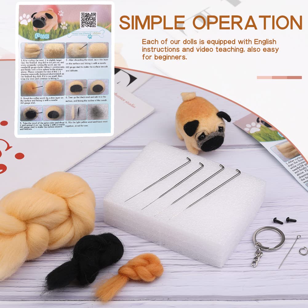 QMNNMA Nadelfilz-Kits für Anfänger, Mops-Wollfilz-Set