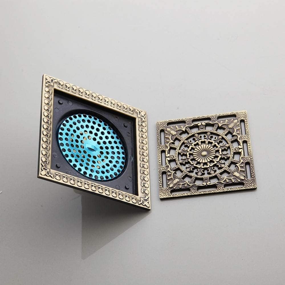 Removable Floor Drain Cover,12 * 12cm Drainage Antique Brass Shower Bathtub Bathroom Water Filter Sink Strainer Waste Square Plug