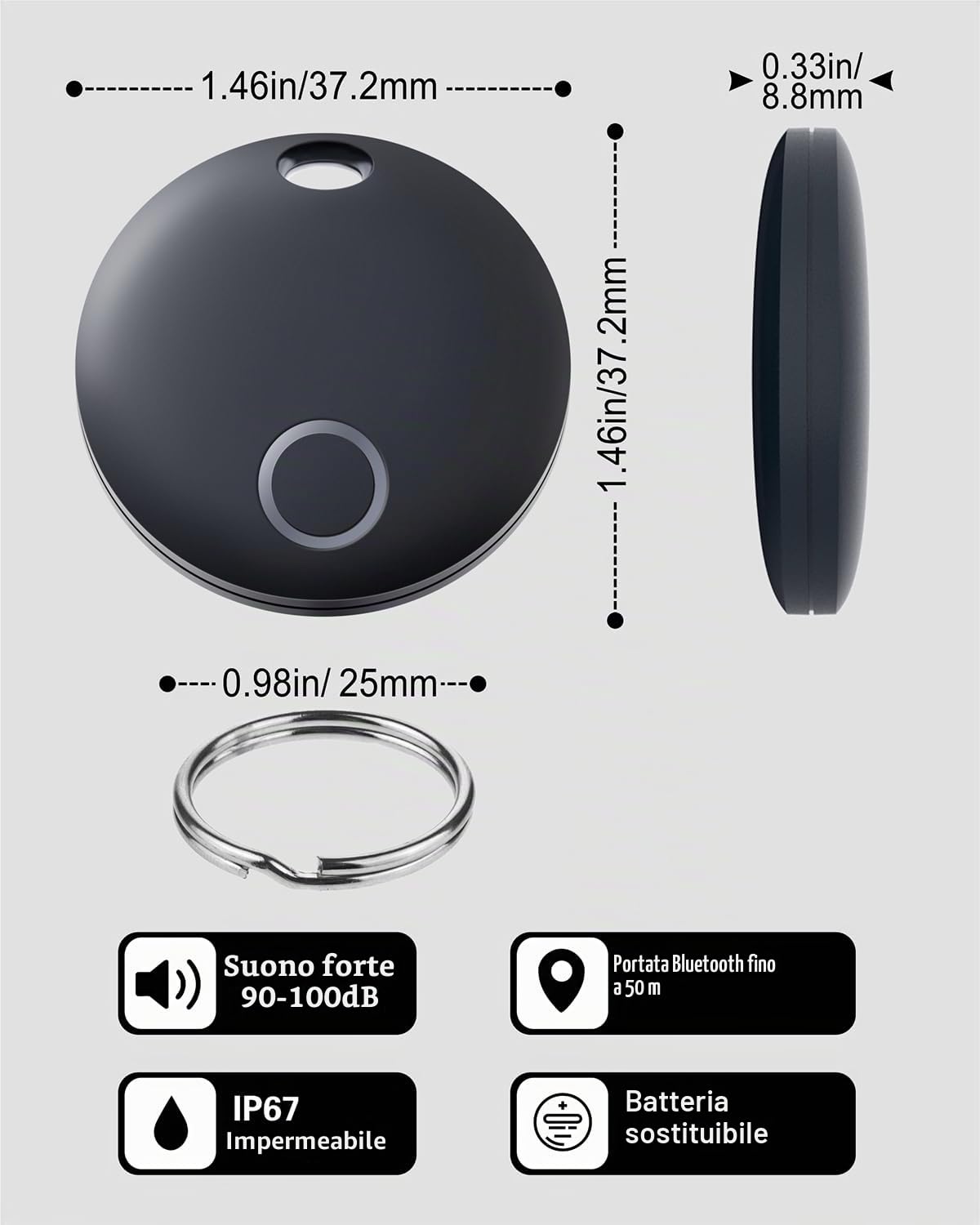 Reyke Smart Tag, Air Tracker Compatibile con Apple Find My (Solo iOS), Trova Oggetti per Gatti, Chiavi, Bagagli, valigie, Portafogli, Impermeabile IP67, 2 Pezzo