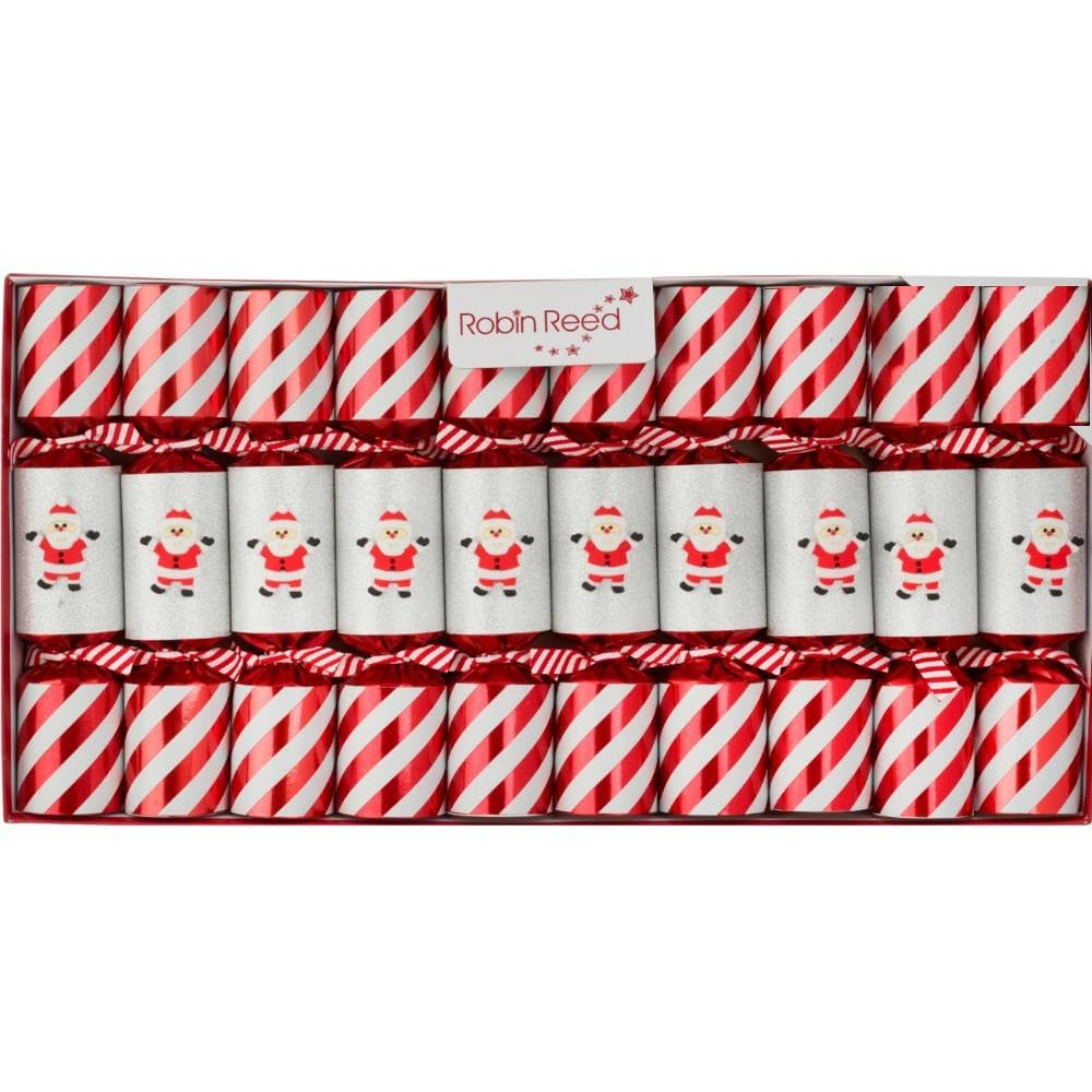 Robin Reed Holiday Decor, Handmade English Tradition Festive Table Decorations, Themed Favors, Multicolor, 10-Piece Set 8.5" - Candy Cane Santa Claus