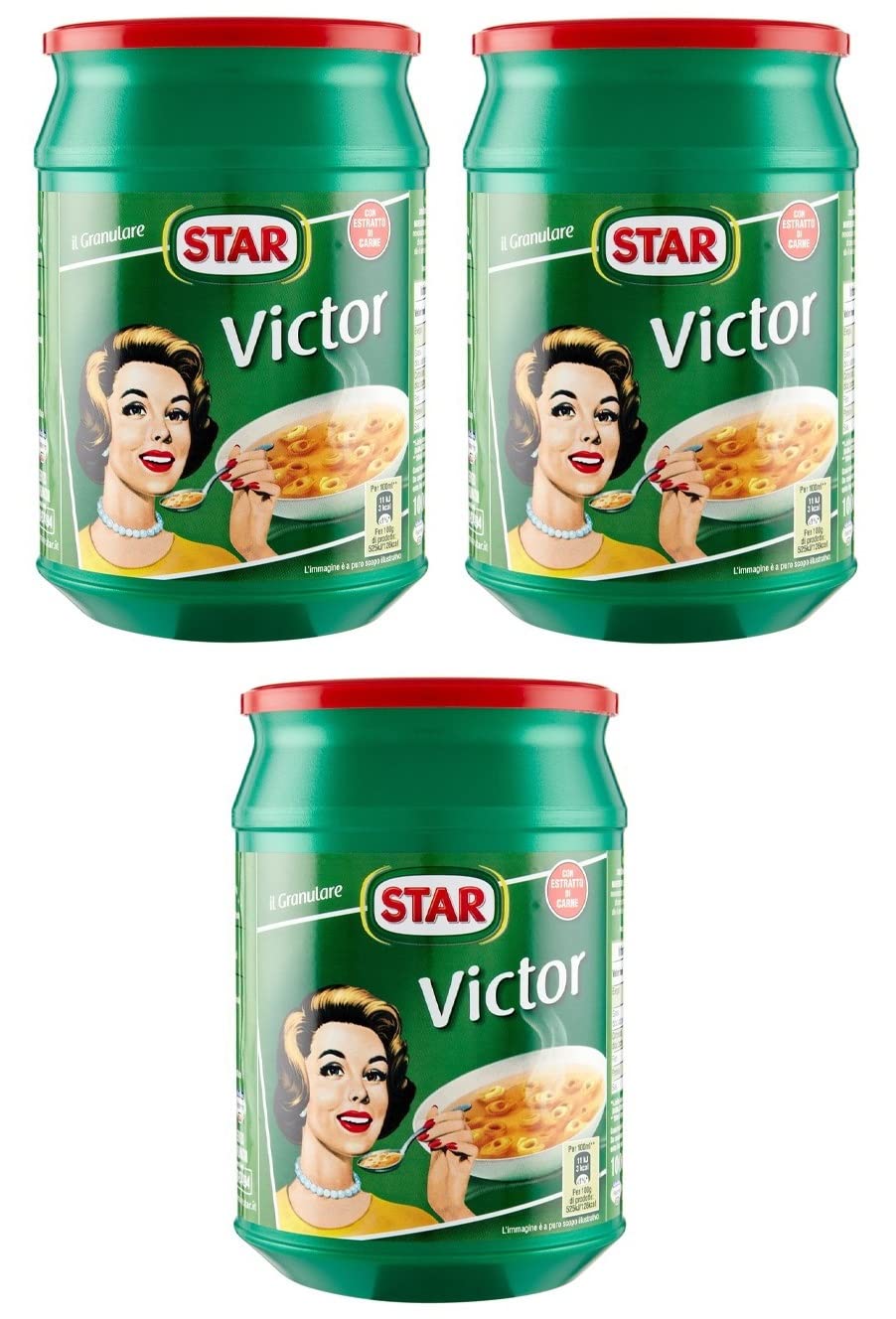 Lot de 3 bouillons granulaires Star Victor Brodo avec extrait de viande 1000 g - Environ 56 litres de bouillon sont obtenus