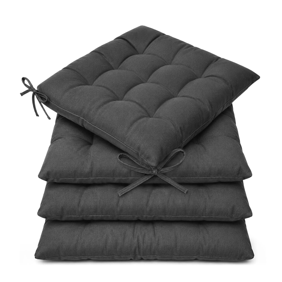 Casabella Pack of 4 Seat Pad for Dining Chair Garden Kitchen Chair Cushion With Tie On_9 Stitch_D-grey Indoor/Outdoor Comfortable chair pads for Kitchen seat pads 9 stitch cushions โ image 1