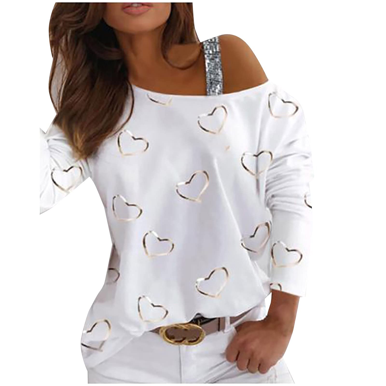 VEMOW Blusas y Camisas de Manga Larga/Corta para Mujer Sin Tirantes, 2021 Impresión de Rayas/Corazón Casual Fiesta T-Shirt Primavera Otoño Básico Camisa Jersey Tops
