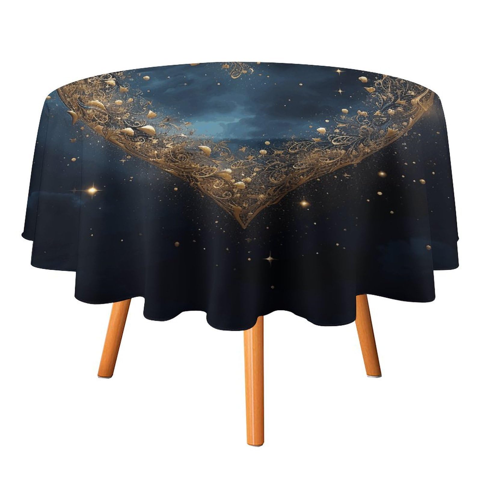 Fekiloot Style Golden Heart Picture Round Tablecloth - Heavy Duty And Washable,Polyester Decorative Fabric Table Cover,Tablecloths For Kitchen Dining, Wedding, Birthday Party70x70in