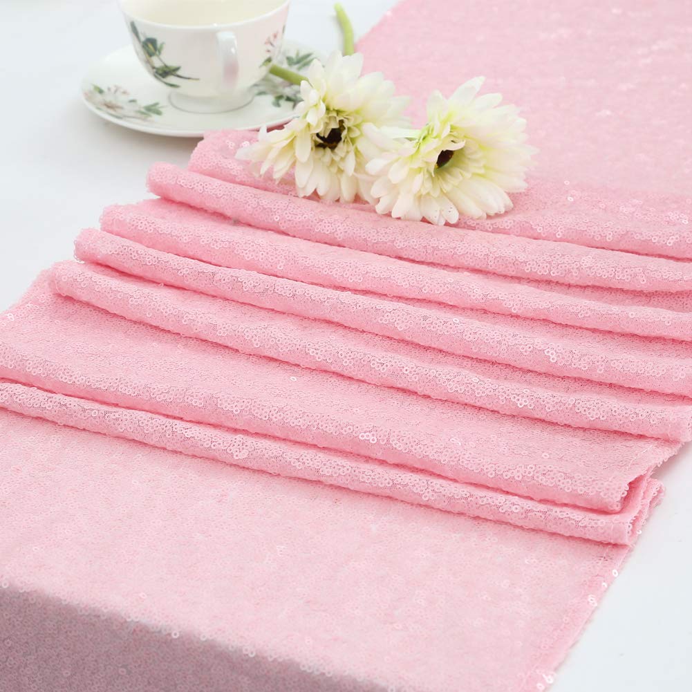 12"x108" Pink Sequin Table Runner Glitter Runners for Party Birthday Dinner Banquet Wedding Anniversary Exhibition Dessert Table Decoration