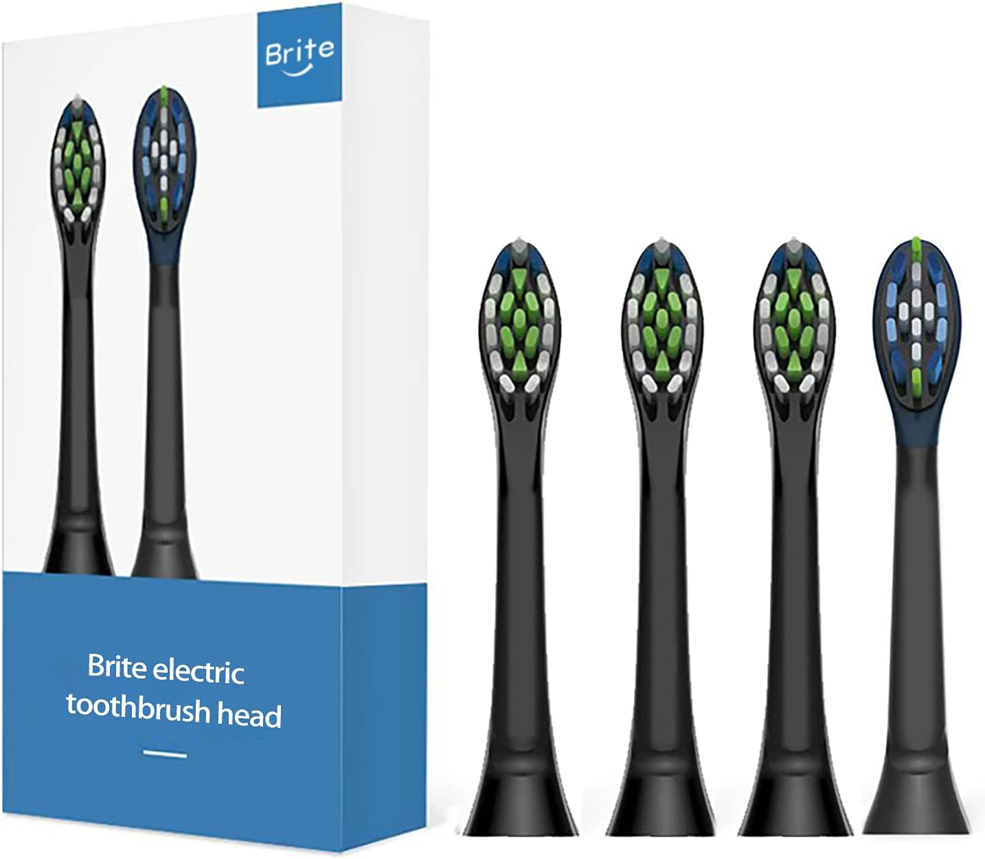 U/D Brite Electric Toothbrush Head Replacement, 4 PCS, Compatible with Brite RS-1 and RS-2 (Black)