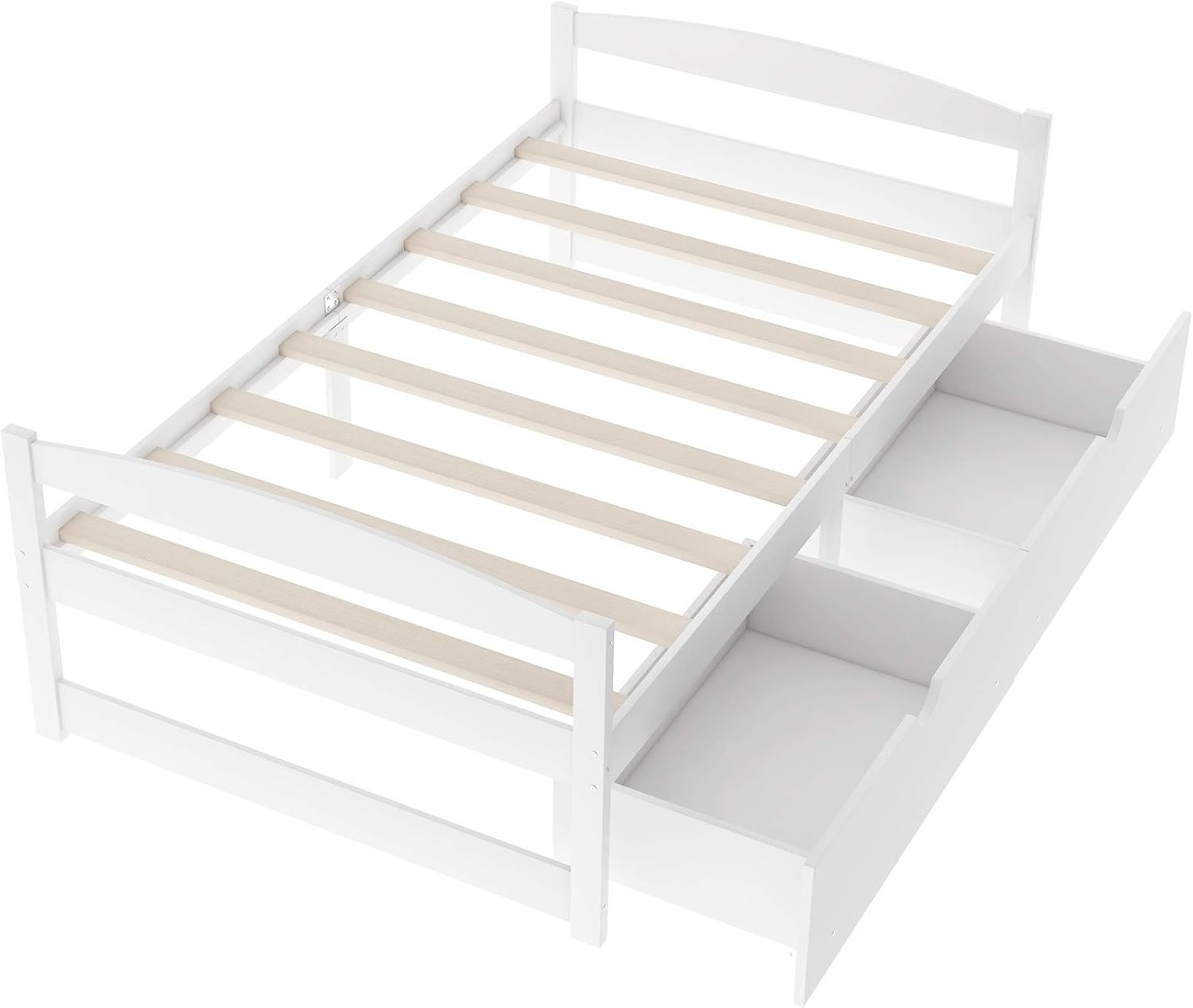 Bellemave Twin Platform Bed with Two Drawers/Wood daybed Frame/Wood Slat Support/No Box Spring Needed/Easy Assembly, White