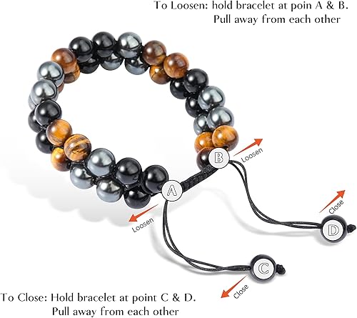 Miniatura 3 de Seazoon Pulsera de triple protección, pulseras de cuentas con obsidiana, ojo de tigre, piedras de hematita, pulseras de cristal curativo