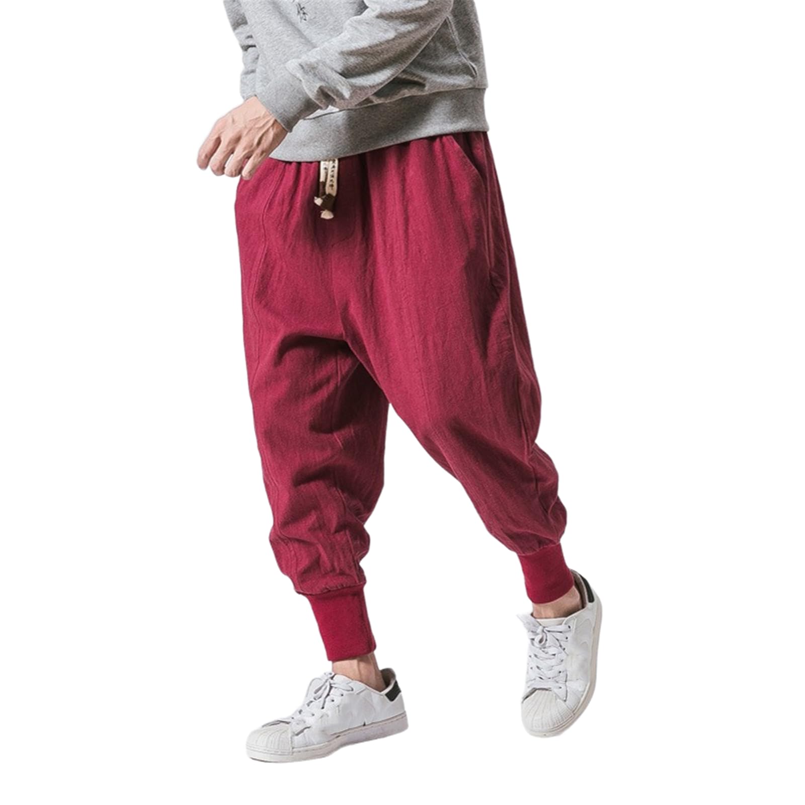 Pantalons style japonais homme coton lin fluide décontracté été ample - 7