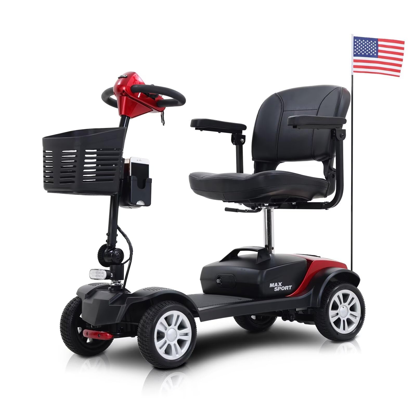 Mobility Scooters for Adults & Seniors, 4 Wheel Foldable Powered Mobility Scooter 400 lbs All Terrain, Compact Heavy Duty Mobility with Seat for Travel, 15 Miles Range, Smart Safety System-Red