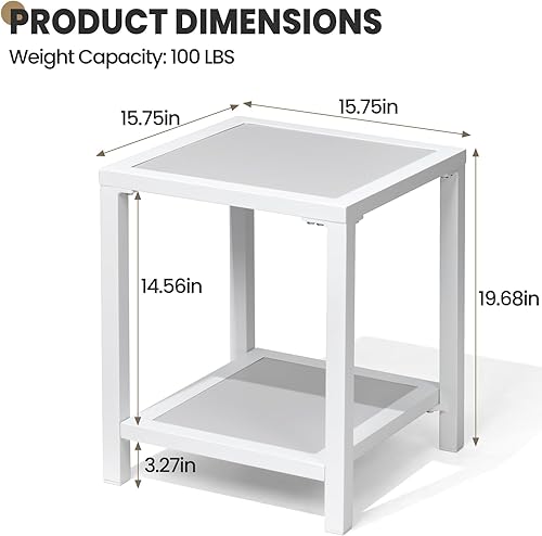 Miniatura 3 de Pellebant Pequeña mesa lateral cuadrada de aluminio para interiores y exteriores, mesa auxiliar, mesa de café para patio, mesa de bistró, gris claro