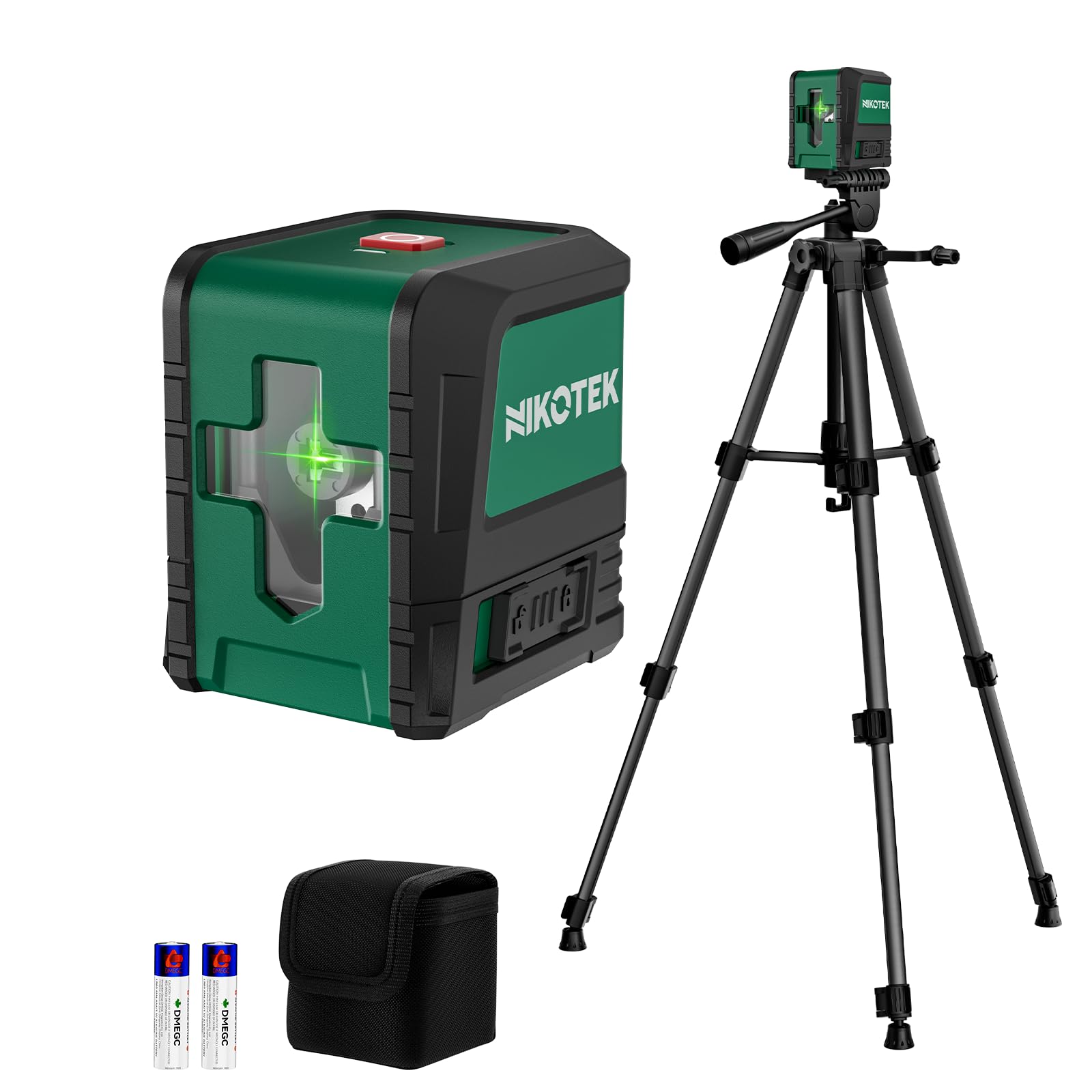 Nikotek Livella Laser con Potenziato Treppiede,Livellatore Laser Verde Autolivellante,Linea Orizzontale e Verticale, Livello laser IP54,Impermeabile e Antipolvere,Batteria per il Trasporto Inclusa