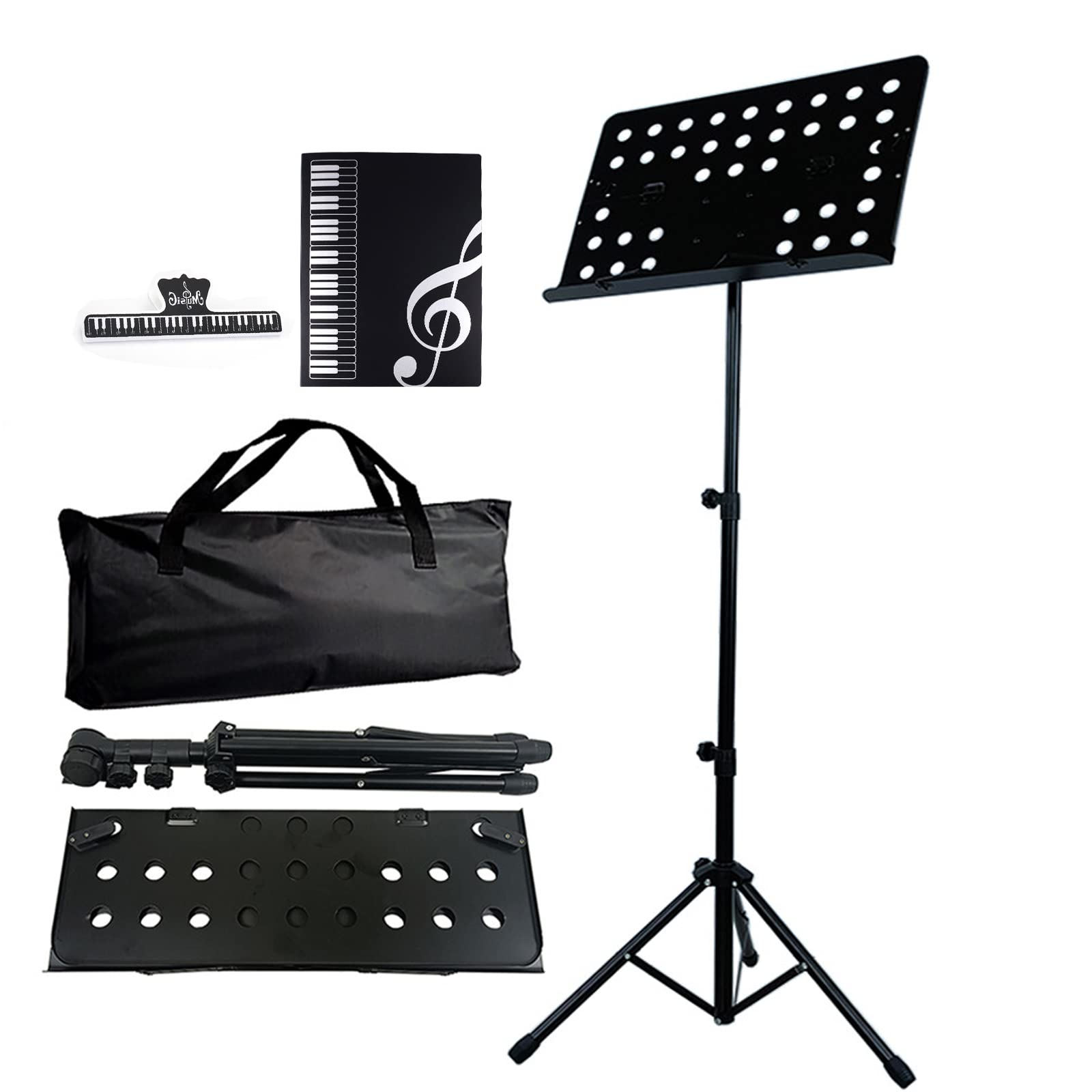 IS MUHEAdjustable Music Conductor Stand - Folding Lightweight Metal Sheet Holder for Guitar Piano - Durable Tabletop Matte Black (1/Pack, Big)