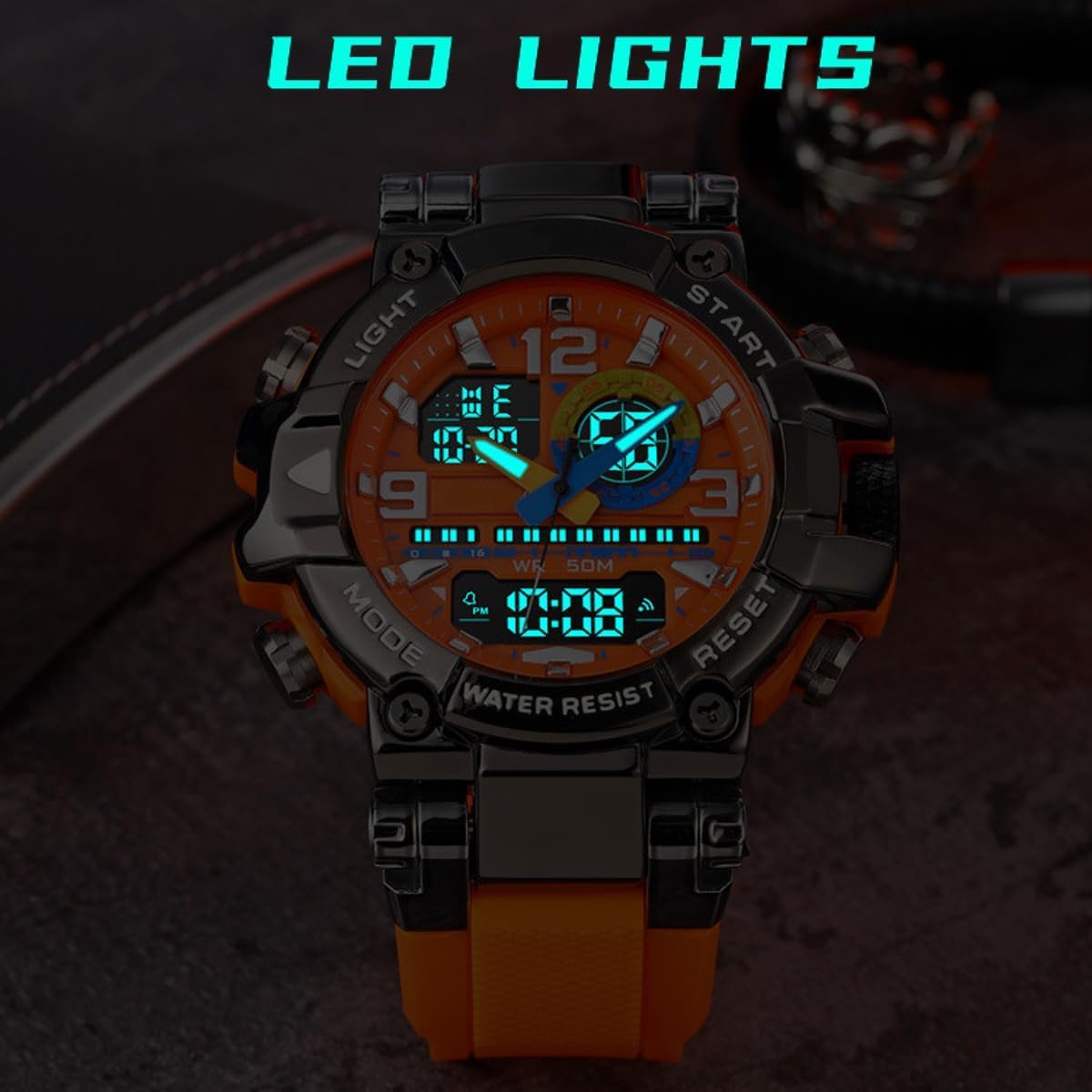 Reloj deportivo impermeable para hombre, colorido, digital, analógico, militar, táctico, para exteriores, esfera grande, reloj de pulsera único con cronómetro LED, alarma de cuenta regresiva y hora
