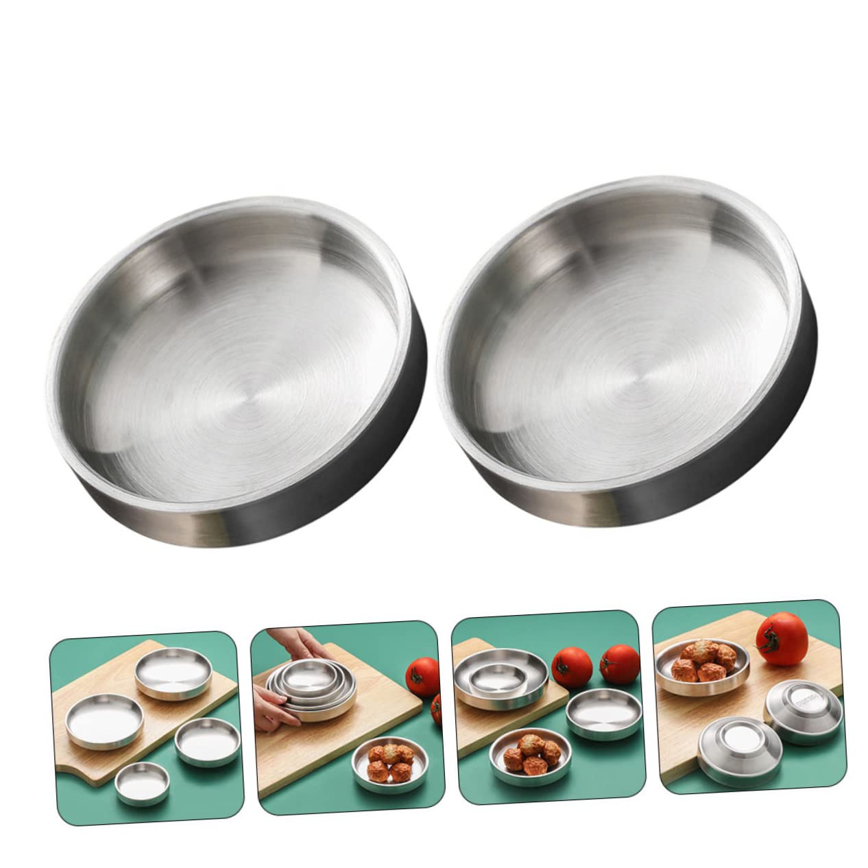 SOLUSTRE 2pcs Stainless Steel Kimchi Dishes Spice Flavor Plates for Seasoning Dipping Appetizer Containers for Home Restaurants and Catering