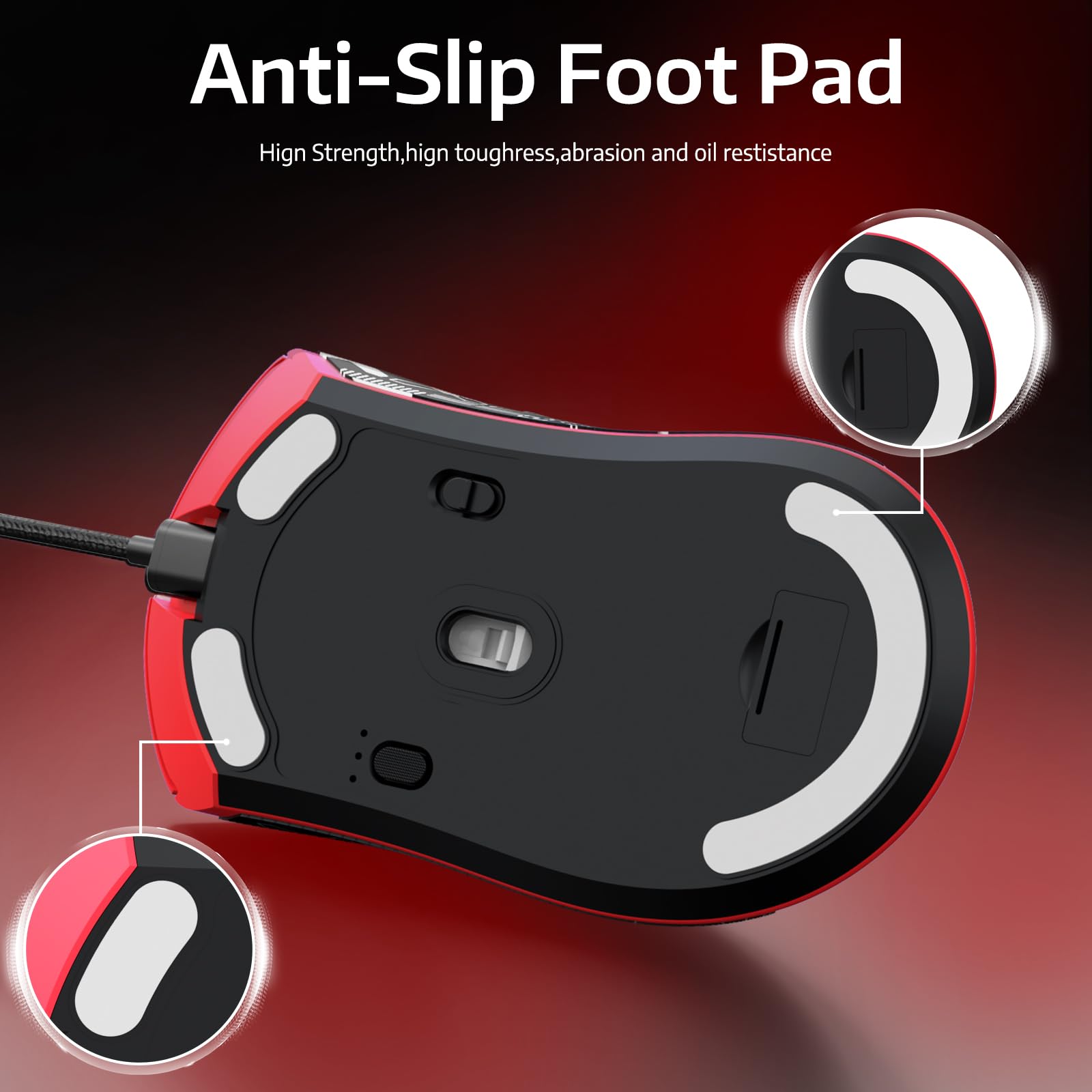 MAMBASNAKE R1 bezprzewodowa mysz do gier 59 g z trzema trybami i antypoślizgowymi naklejkami, łączność 2,4 GHz/Bluetooth/przewodowa,5 programowalnych przycisków,6 regulowanych DPI do 18000-czerwony