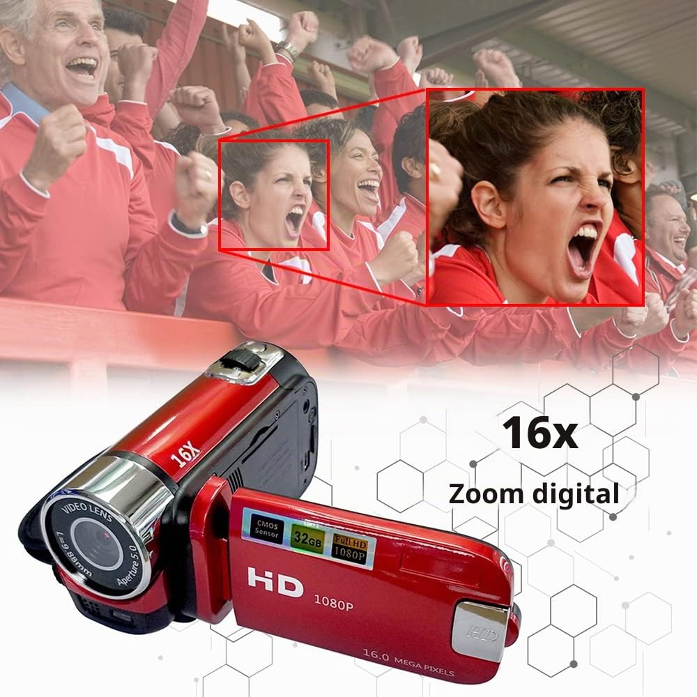 Videocámara Digital portátil de Alta definición de 1080P, videocámara DV, Pantalla LCD de 16MP y 2,7 Pulgadas, batería integrada con Zoom Digital de 16X