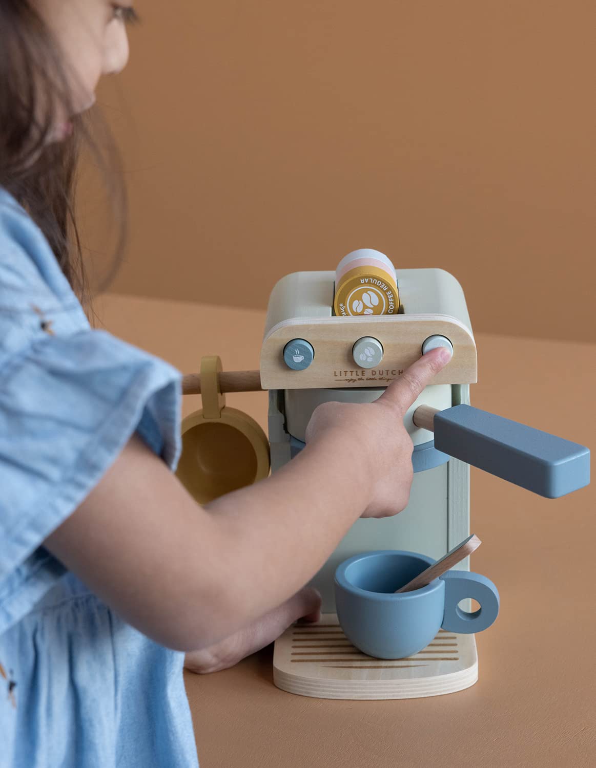 Little Dutch 7081 - Macchina da caffè in legno FSC con accessori, colore: menta
