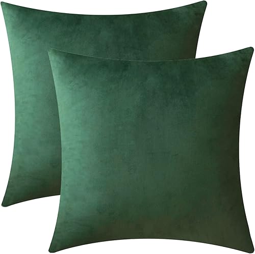 Miniatura 6 de Juego de 2 fundas de almohada de terciopelo sólido de color verde cazador, fundas de almohada acogedoras y suaves para sofá, cama y sala de estar,