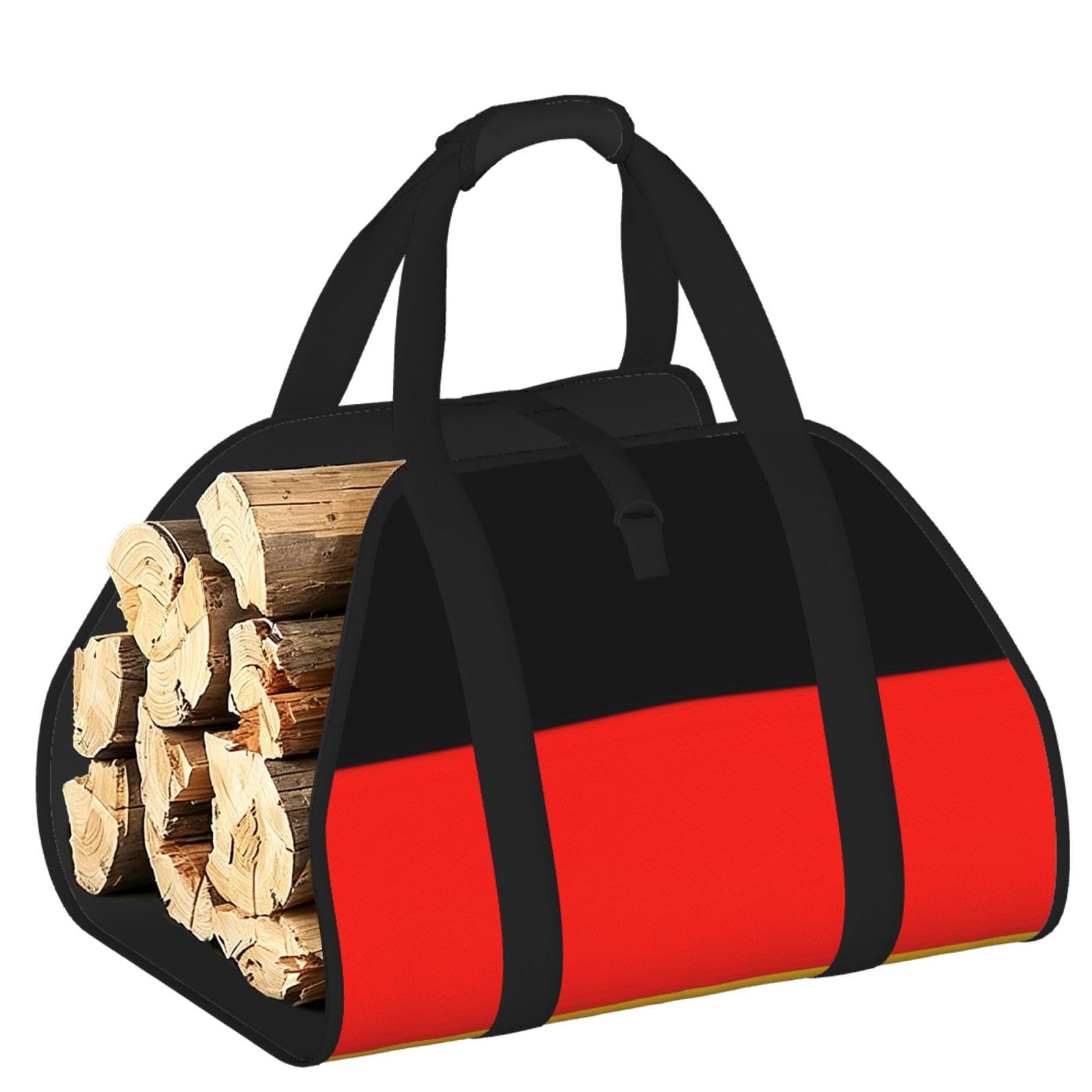 Ayyqwe Black Germany Flag Print Firewood Bag Wood Waterproof Versatile Camping Picnic Storage Daily Home