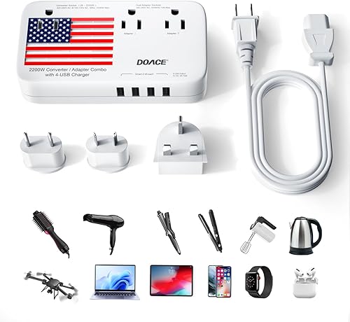 Convertidor actualizado de 2200 W, 220 V a 110 V para viajes europeos, convertidor de voltaje de EE. UU. a Europa para secadora de pelo, alisador y