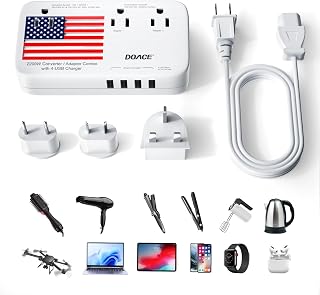 Upgraded 2200W Voltage Converter US to Europe, 220V to 110V Converter for European Travel for Hair Dryer Straightener Curling Iron, 2300W Power Adapter with USB for Laptop Tablet Camera Cell Phone