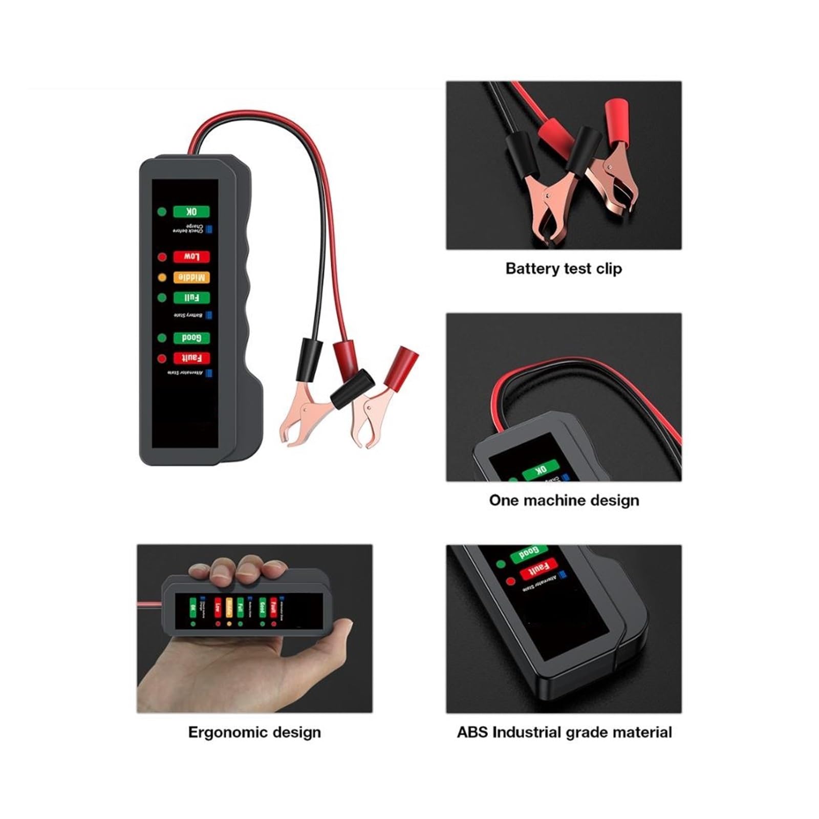 Herramienta Digital de Prueba de baterías de Coche de 12 V para alternadores con Pantalla de 6 Luces LED. Herramientas de diagnóstico automotriz para una detección rápida，BM320 Battery Tester