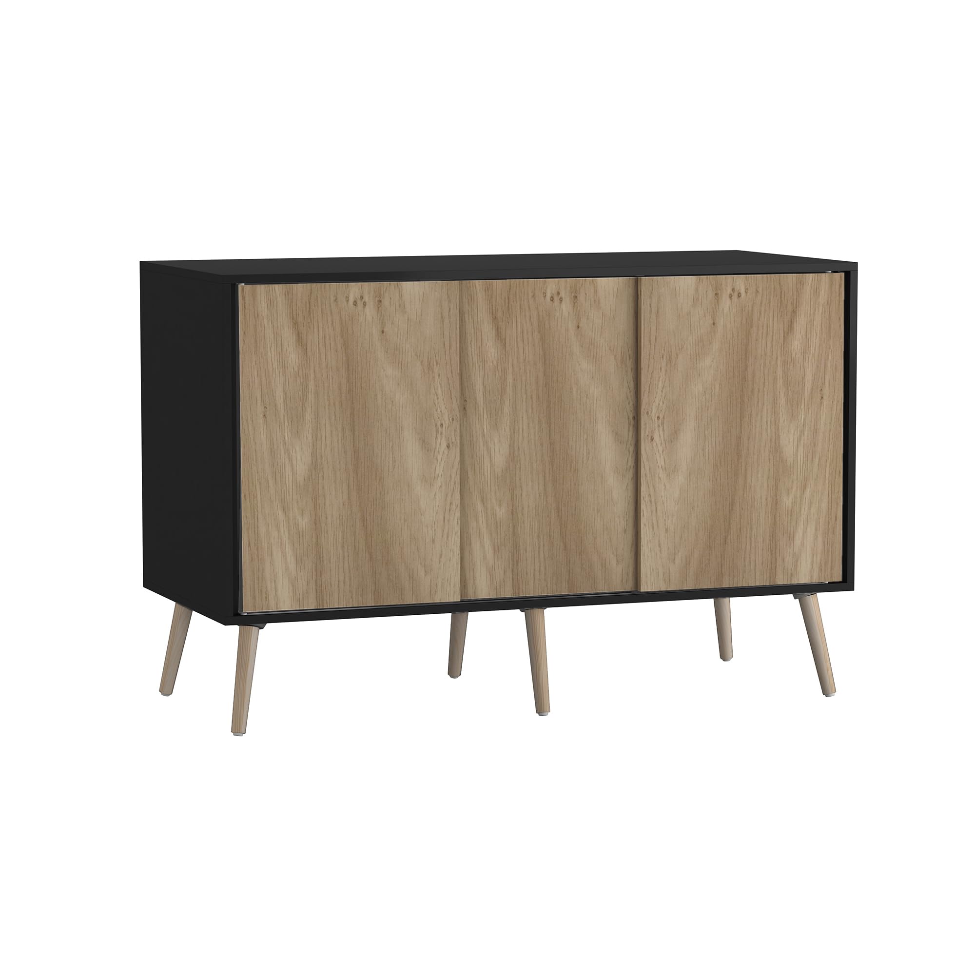 URBNLIVING 3-Door Sliding Sideboard Cabinet with Wooden Legs, Modern Cupboard, Credenza for Living Room, Dining Room or Office, Storage Organizer with Stylish Sliding Doors, Mix & Match Colour Combos