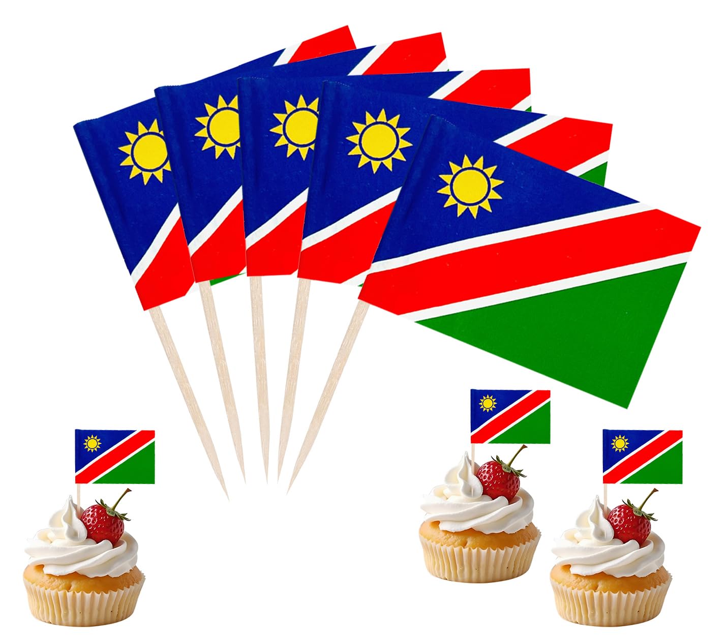 JBSJBS Namibia Flag Namibia Cupcake Topper Flags Banner Mini Small Namibian Toothpick Stick Flags Cake Party Festival Theme Decorations(100Pcs) — image 1
