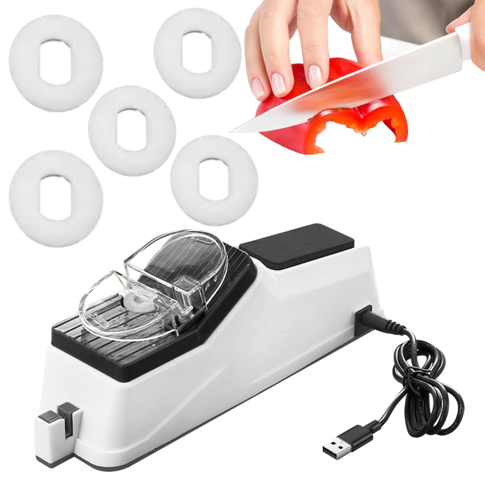 Afilador de cuchillos eléctrico, afilador de cuchillos profesional eléctrico para el hogar, máquina de afilar cuchillos con tapa, 5 segundos para afilar y pulir rápidos