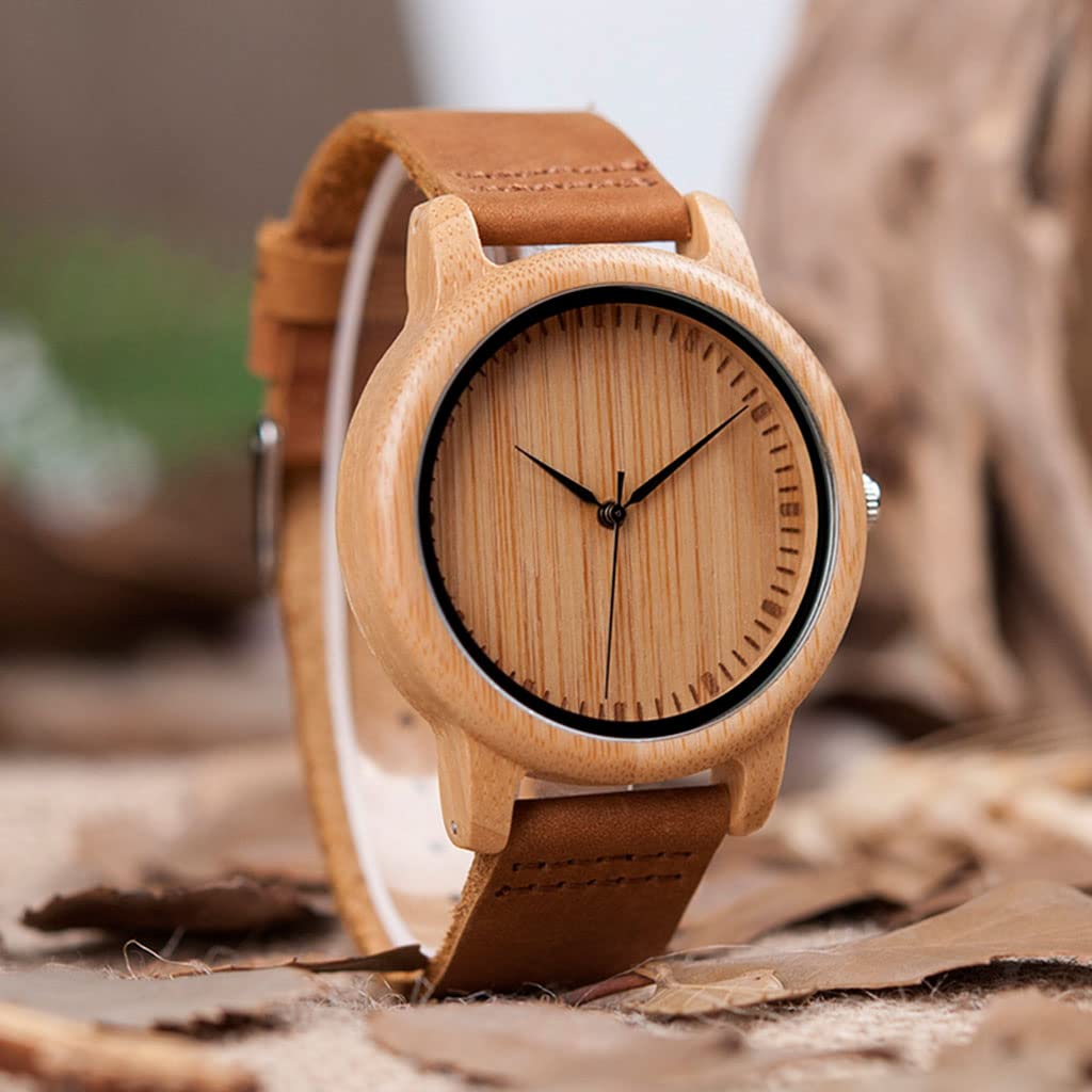YABEME Orologio da Uomo in Legno Vichingo, Eleganti Orologi da Polso Casual al Quarzo Combinati in Legno e Acciaio Inossidabile con Cinturino in Pelle, Regali di Moda Unisex