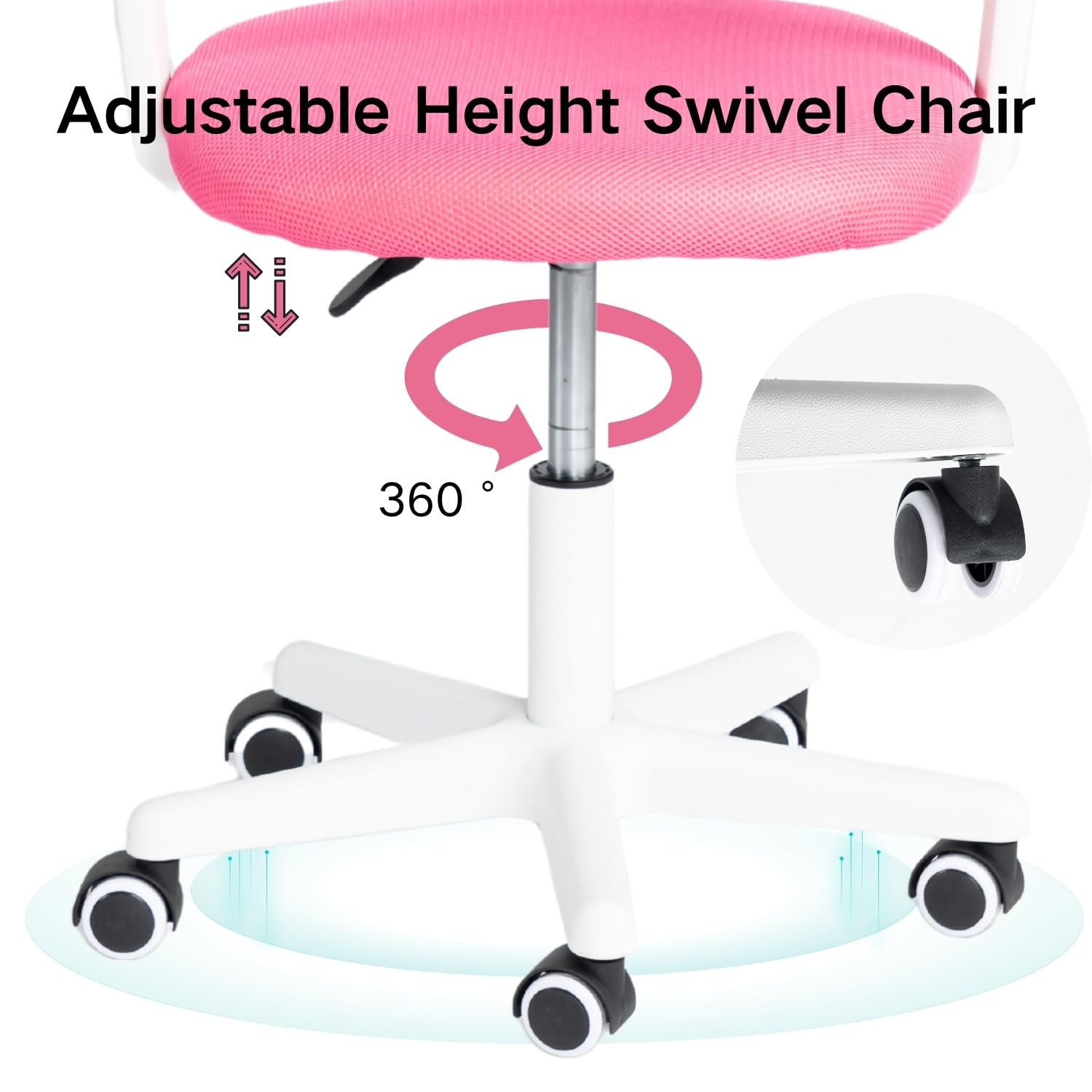 FurnitureR Chaise de Bureau pour Enfants, Chaise D'ordinateur pour Jeunes/Adolescents avec Maille Respirante, Pivotante Seat D'étude Réglable en Hauteur avec Accoudoirs, Rose 50 x 53 x 87cm