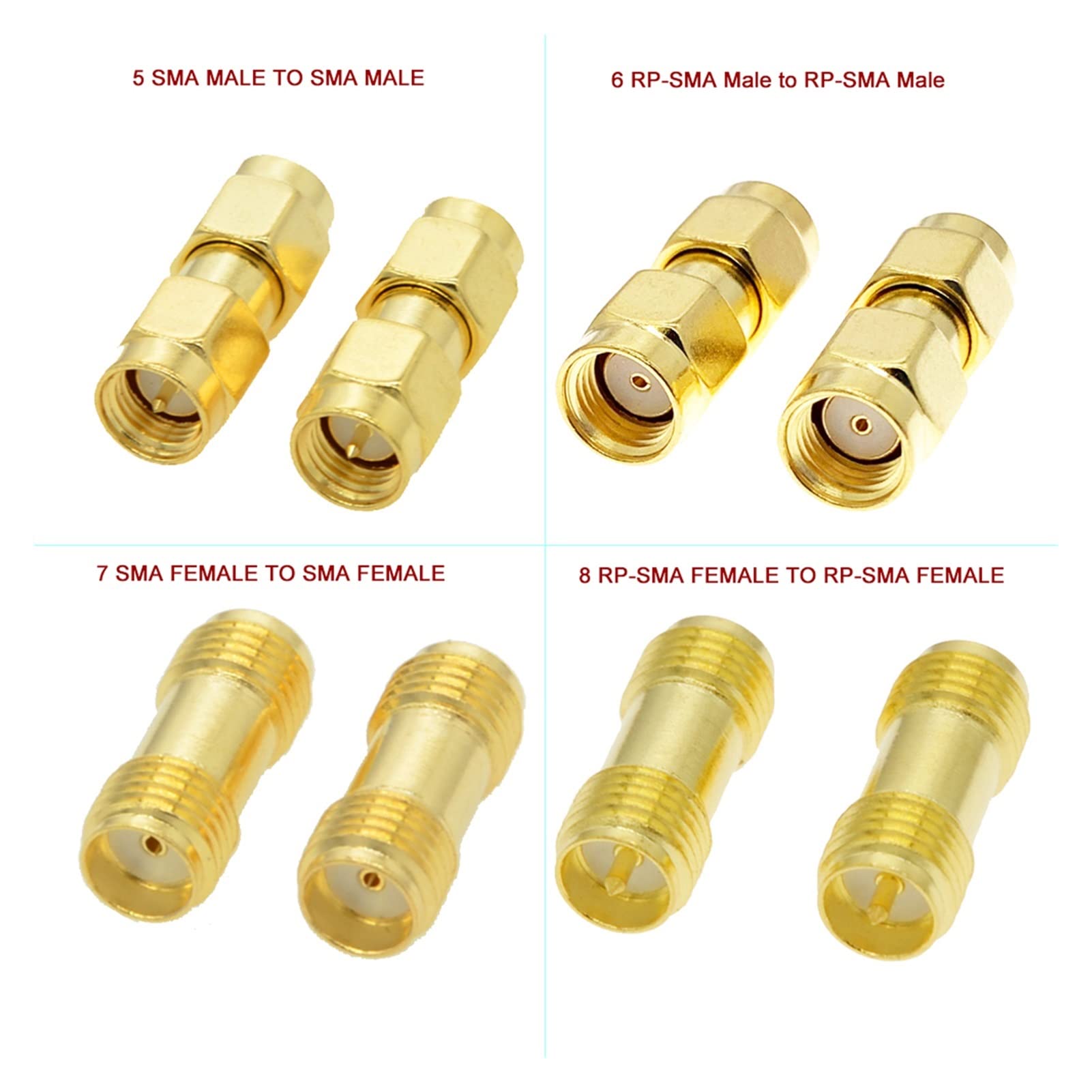 2. PCS. /quantité RF SMA/RP-SMA Fiche mâle à femelle prise compatible avec antenne rarement Sma. Compatible avec SMA RF. Convertisseur de connecteur adaptateur coaxial(SMA M to SMA F)