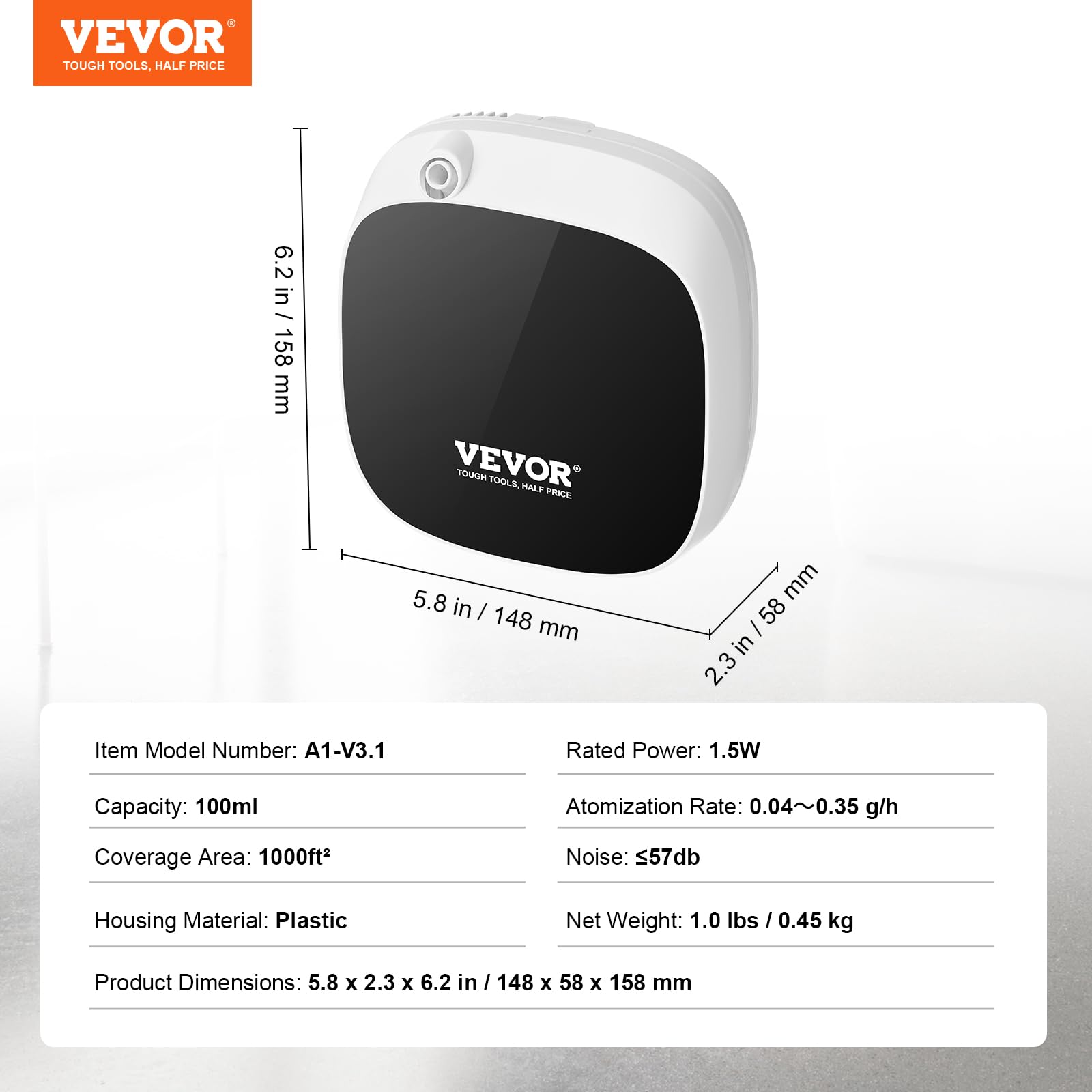VEVOR Máquina de Aire aromático para el hogar, difusor Inteligente de aceites Esenciales de 100 ml con tecnología de Aire frío, difusor de Aire sin Agua con USB y Funciona con Pilas