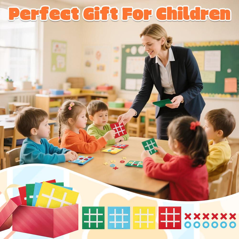 Tres en Raya Niños Animales Pack 16, Mini Juego de Mesa de Fieltro, Regalos Alumnos Primaria, Detalles Cumpleaños Niños, Juego de Viaje, Multicolor