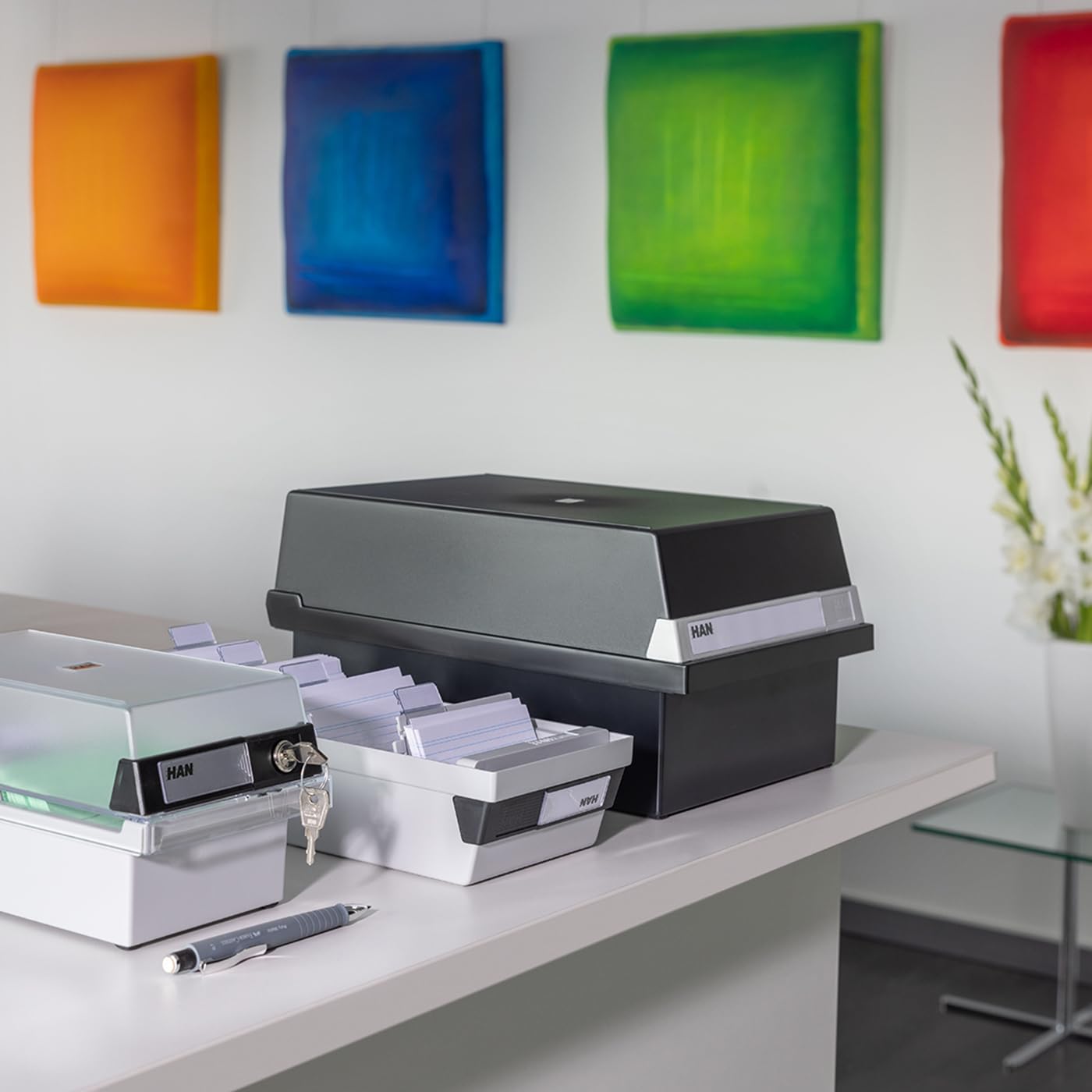 Han-Bürogeräte 965-S-631 - Archivador de fichas, para aprox. 800 fichas. tamaño A5, color gris, tamaño 235 x 190 x 250 mm