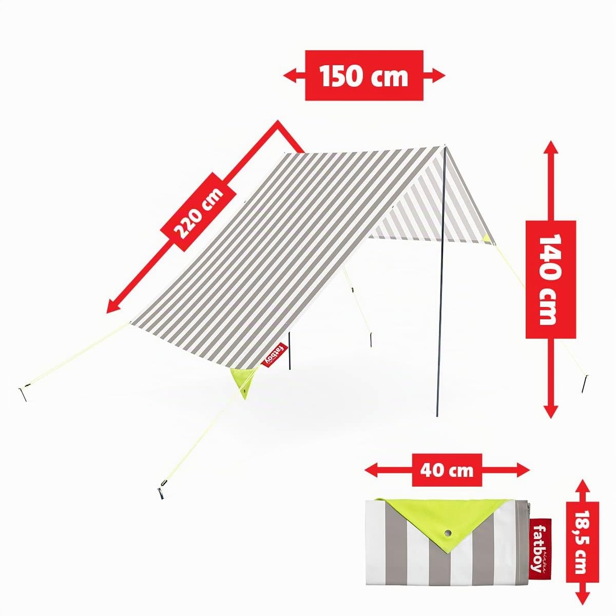 Fatboy Miasun Strandzelt - Tragbarer Sonnenschirm mit Ständer, faltbar, 330x190x140 cm, Sonnenschutz aus Baumwolle