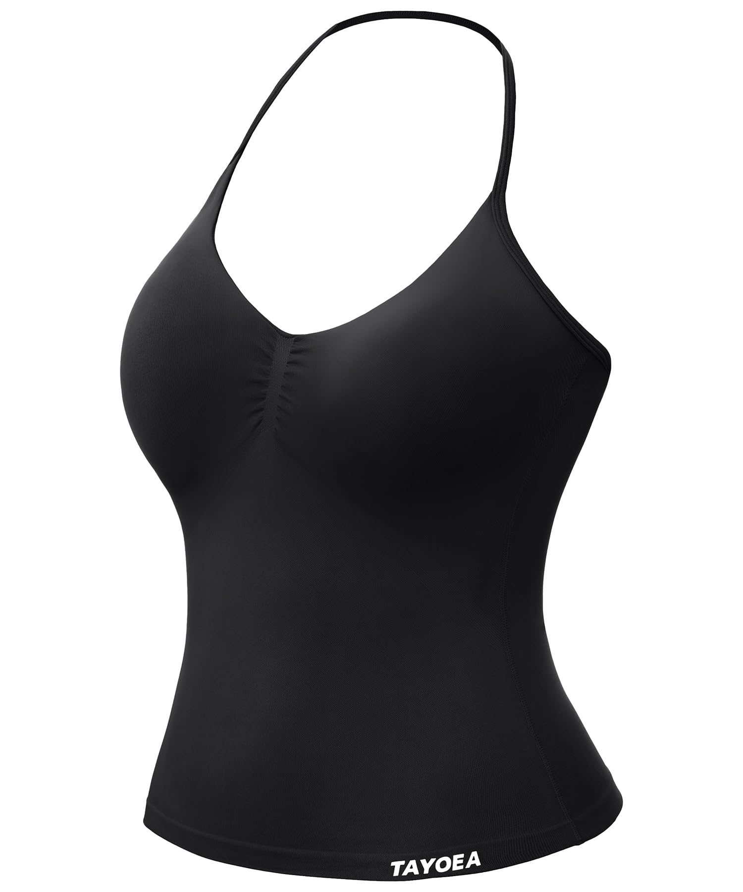 TAYOEA Tank Top Damen Bauchfreies Oberteil mit V-Ausschnitt Rückenfreies Crop Top mit Integriertem Pads Damen für Yoga Gym