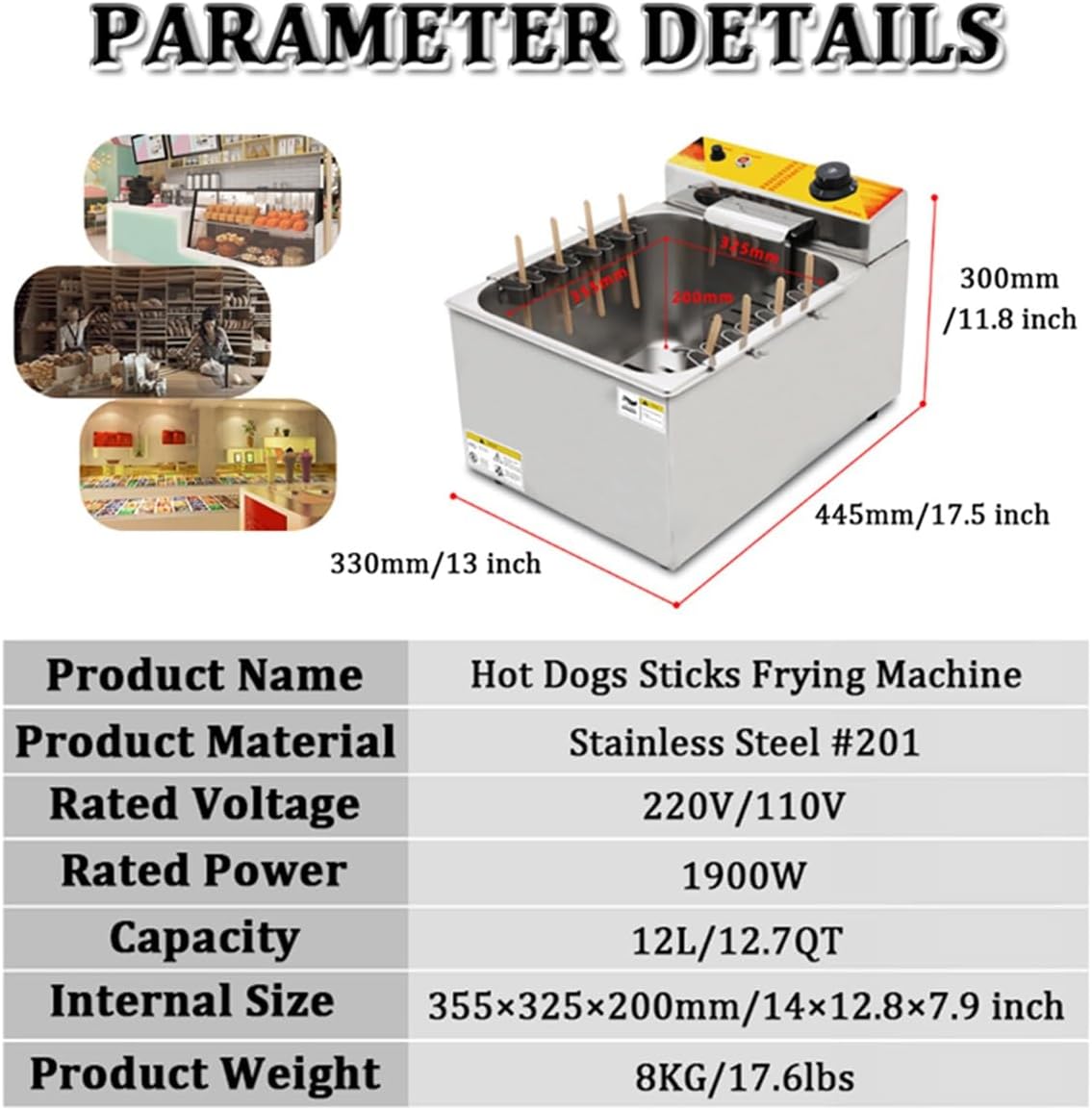 Fryer 12L Automatic Corn Dog Deep Fryer, Electric Corn Haot Dog Sticks Frying Machine Snack Machines for French Fries Donuts and More