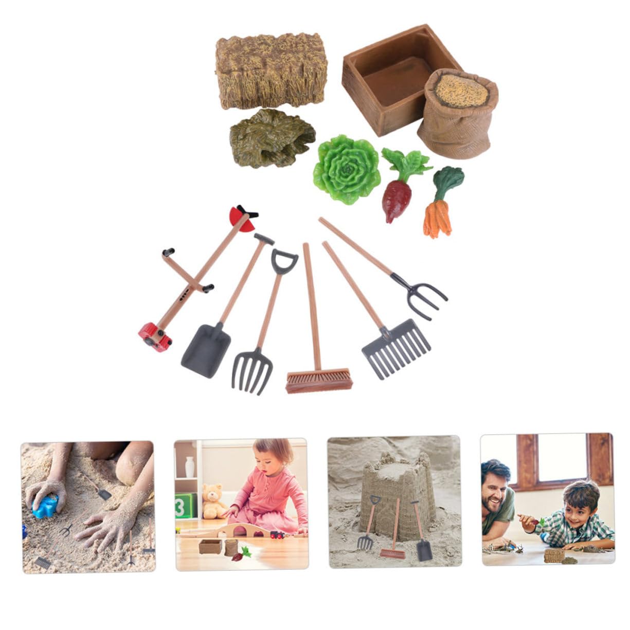 KONTONTY Realistic PVC Farm Tool Model Mini Barn Set Boys and Girls Farm Toy Model Grass Ornament Decorative