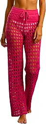 Saída de Praia Calça Feminino Pantalona Crochê Tricô Ajustável Moda Praia Piscina Saida de Banho Luxo