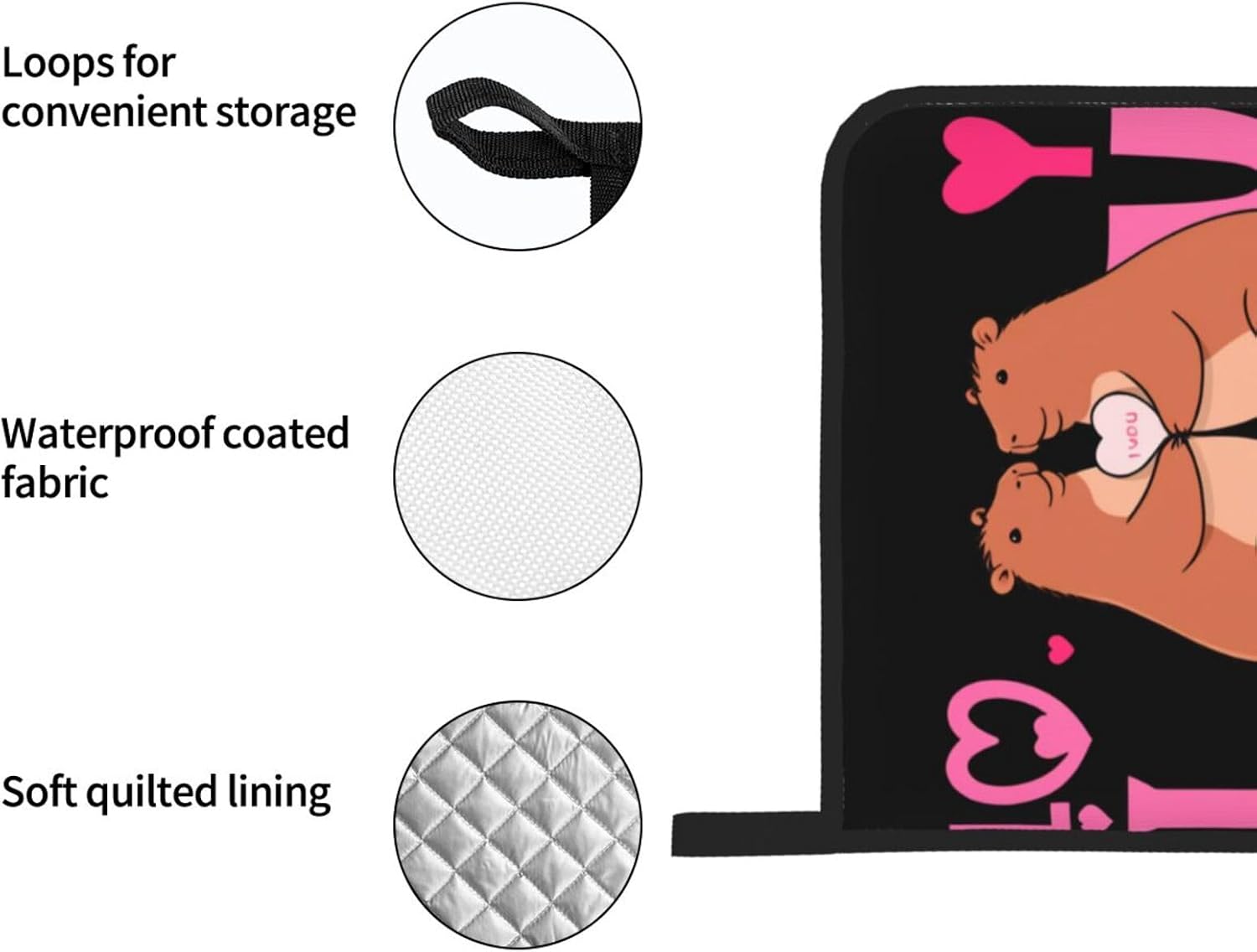 I Love You Pink Capybara Prints Kitchen Covers: Waterproof Oven Layers for Safe Cooking & Easy Cleanup - 4 Piece Heat Protection Set